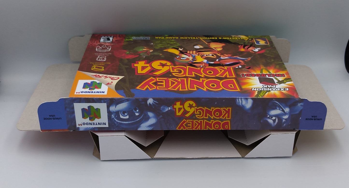 Donkey Kong 64 - Replacement Box, Manual, Inner Tray - NTSC, PAL or Australian PAL - N64 - thick cardboard as in the original. Top Quality !!