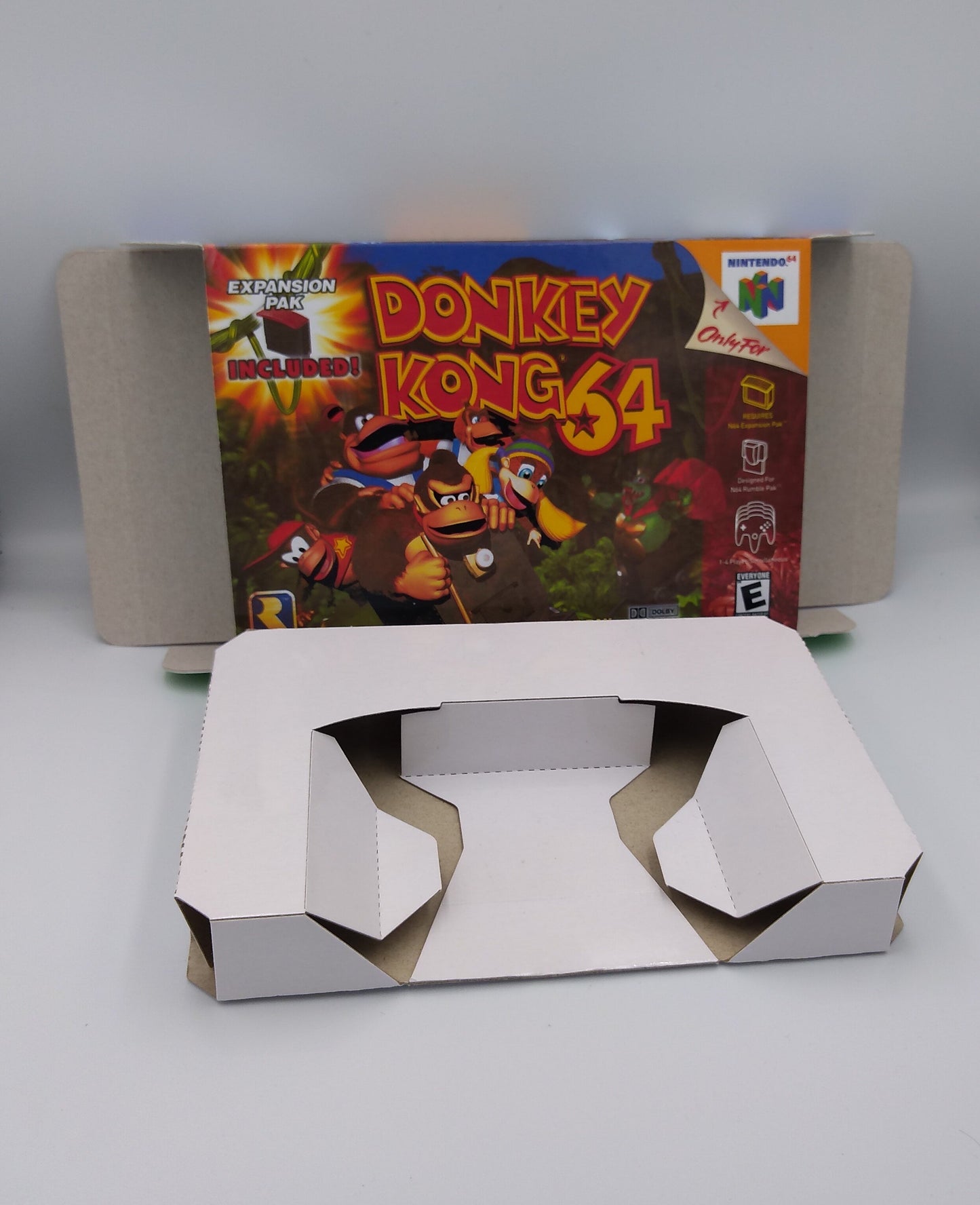 Donkey Kong 64 - Replacement Box, Manual, Inner Tray - NTSC, PAL or Australian PAL - N64 - thick cardboard as in the original. Top Quality !!