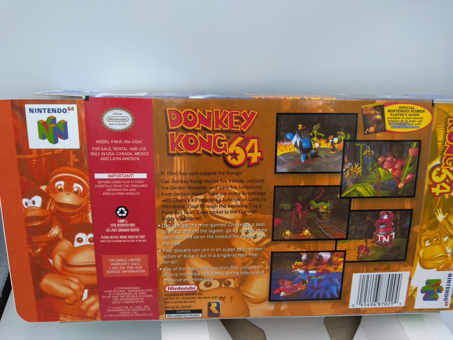 Donkey Kong 64 - Replacement Box, Manual, Inner Tray - NTSC, PAL or Australian PAL - N64 - thick cardboard as in the original. Top Quality !!