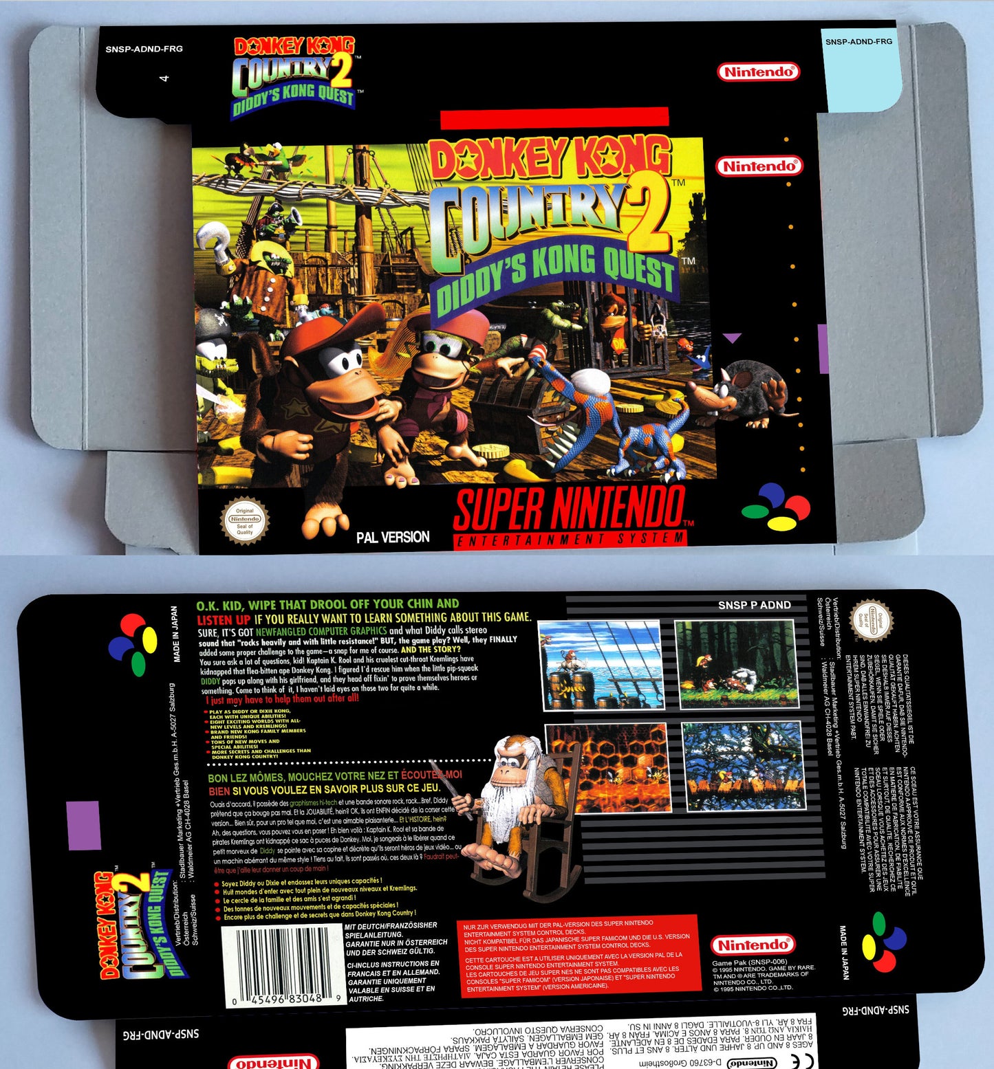 Donkey Kong Country 2 - box with inner tray option - SNES - Ntsc , Pal or Australian PAL - thick cardboard as in the original.