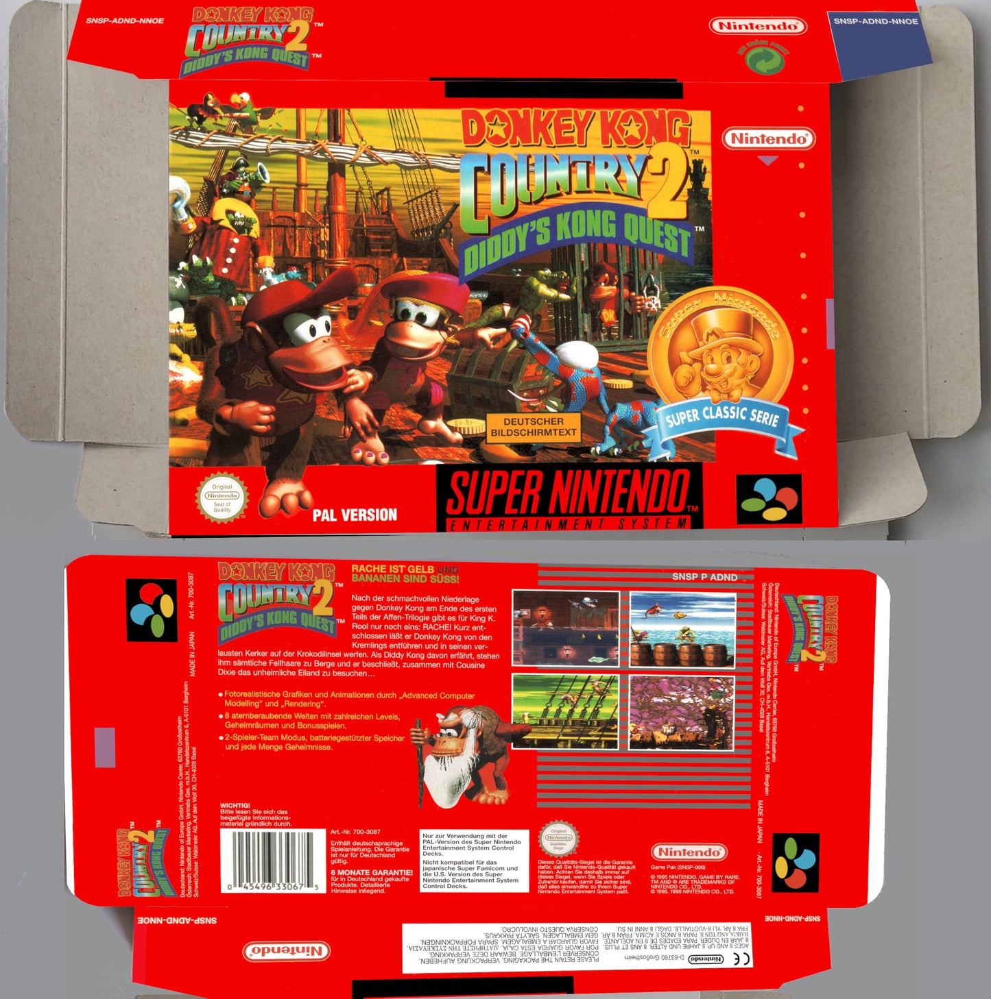 Donkey Kong Country 2 - box with inner tray option - SNES - Ntsc , Pal or Australian PAL - thick cardboard as in the original.