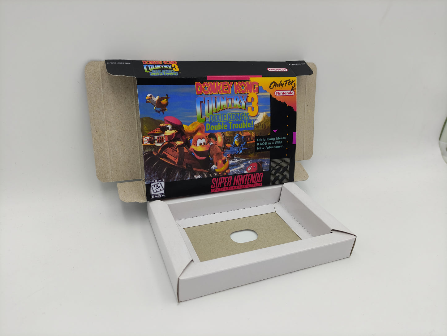 Donkey Kong Country 3 Dixie Kong Double trouble - PAL or NTSC - box with inner tray option - SNES - thick cardboard as in the original. Hq !