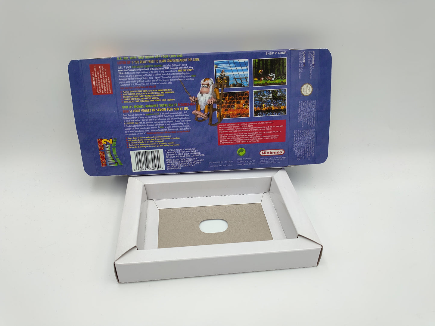 Donkey Kong Country 2 - box with inner tray option - SNES - Ntsc , Pal or Australian PAL - thick cardboard as in the original.