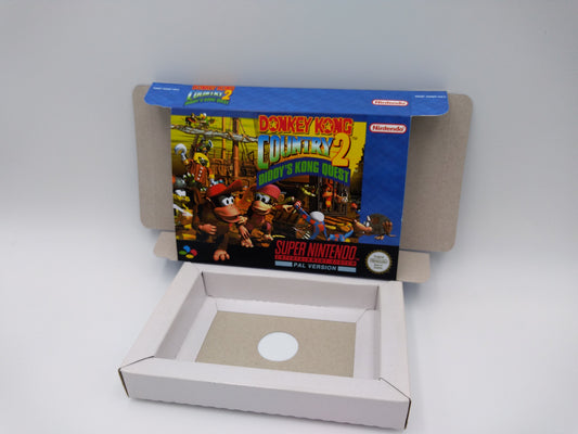 Donkey Kong Country 2 - box with inner tray option - SNES - Ntsc , Pal or Australian PAL - thick cardboard as in the original.