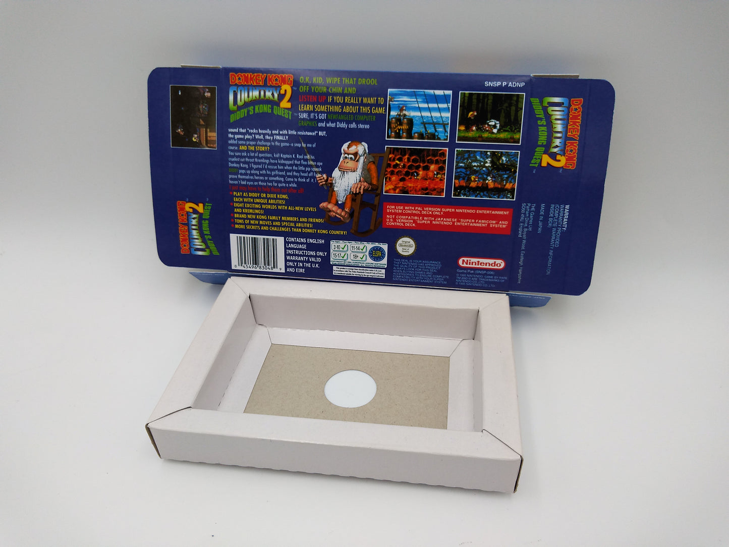 Donkey Kong Country 2 - box with inner tray option - SNES - Ntsc , Pal or Australian PAL - thick cardboard as in the original.