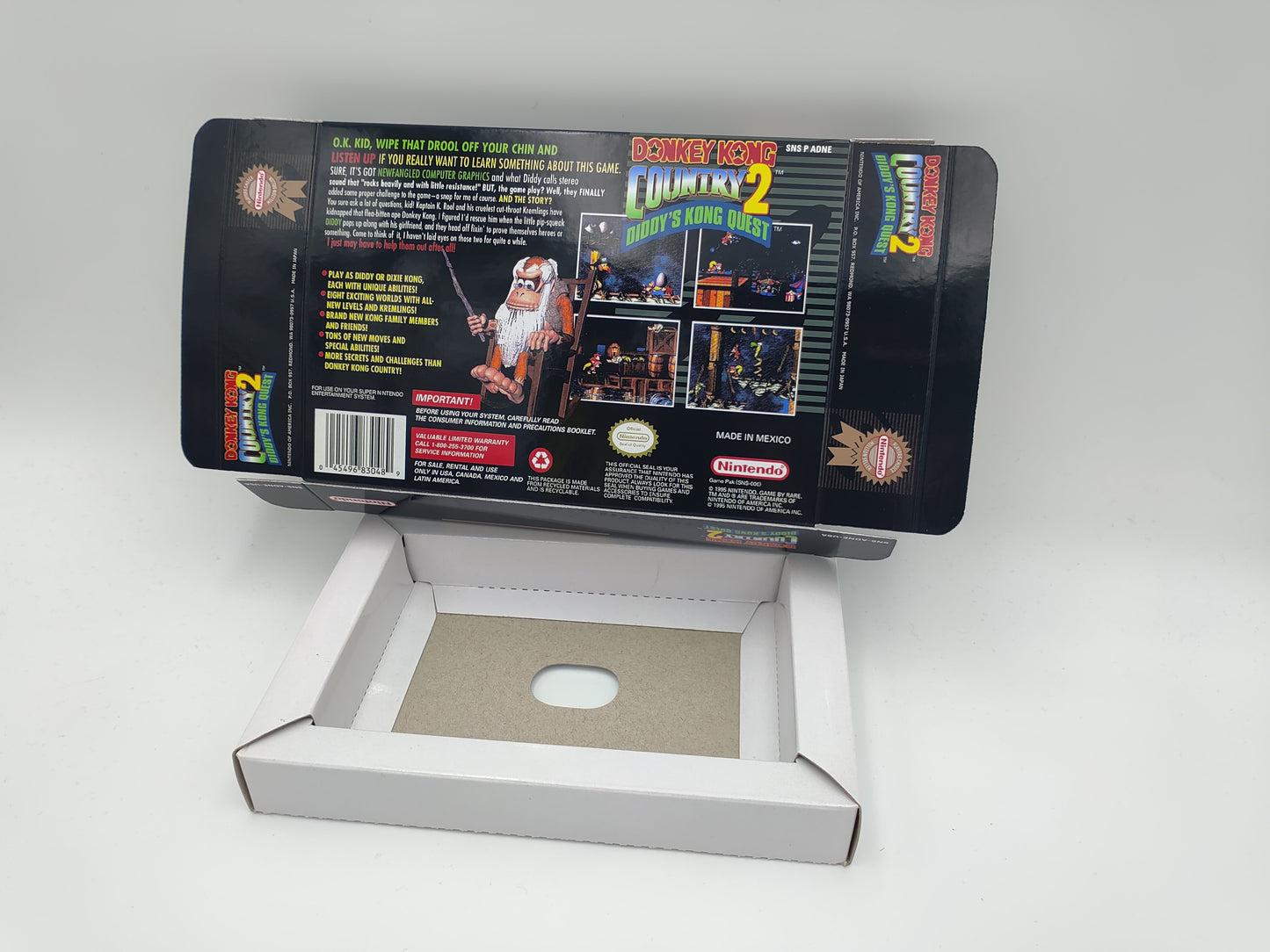 Donkey Kong Country 2 - box with inner tray option - SNES - Ntsc , Pal or Australian PAL - thick cardboard as in the original.