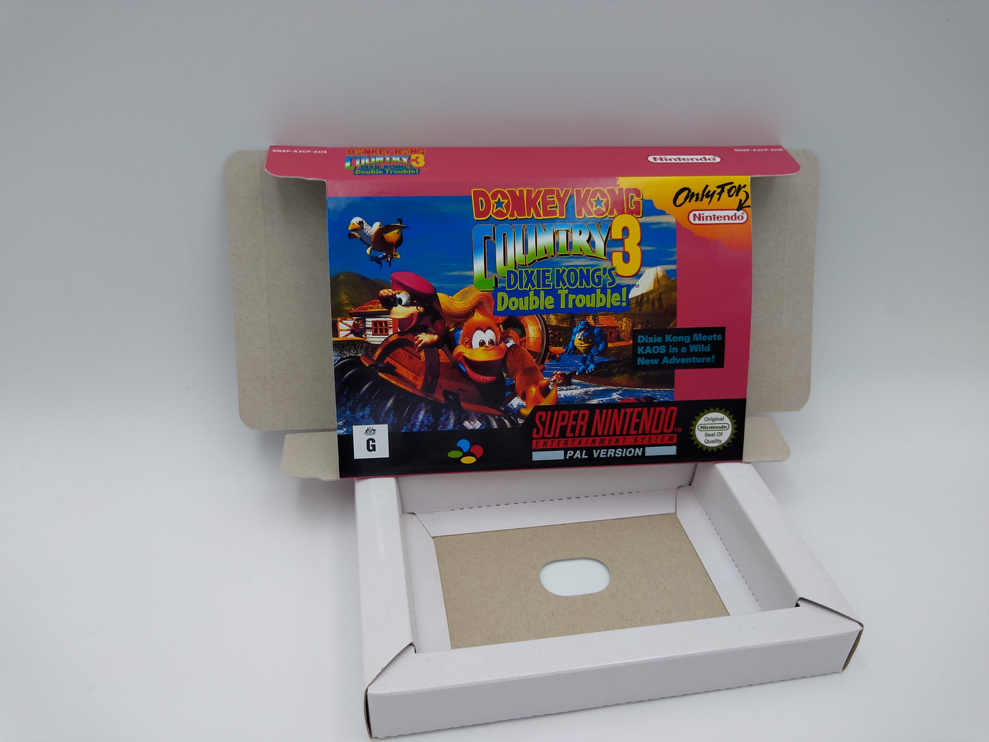 Donkey Kong Country 3 Dixie Kong Double trouble - PAL or NTSC - box with inner tray option - SNES - thick cardboard as in the original. Hq !