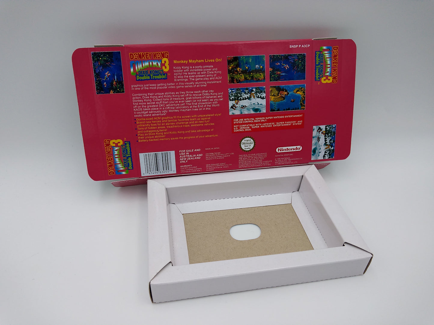 Donkey Kong Country 3 Dixie Kong Double trouble - PAL or NTSC - box with inner tray option - SNES - thick cardboard as in the original. Hq !