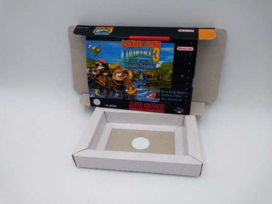 Donkey Kong Country 3 Dixie Kong Double trouble - PAL or NTSC - box with inner tray option - SNES - thick cardboard as in the original. Hq !