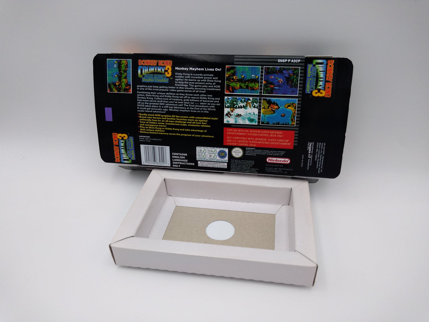 Donkey Kong Country 3 Dixie Kong Double trouble - PAL or NTSC - box with inner tray option - SNES - thick cardboard as in the original. Hq !