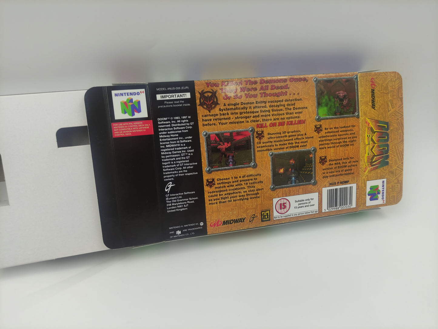 Doom 64 - box inner tray insert option - NTSC, PAL - Nintendo 64 - thick cardboard. Top Quality !!