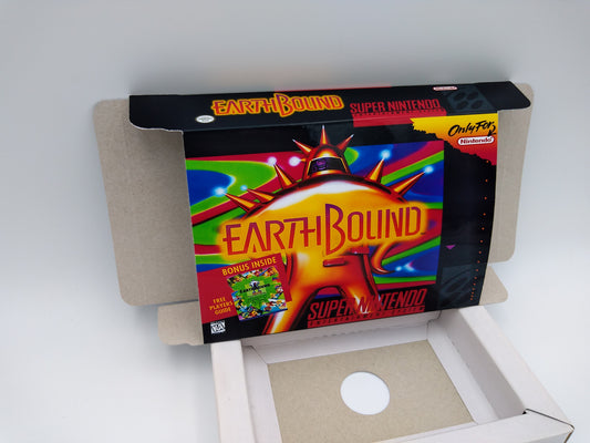 EarthBound - box with inner tray option - PAL or NTSC - SNES - thick cardboard as in the original. Top Quality !