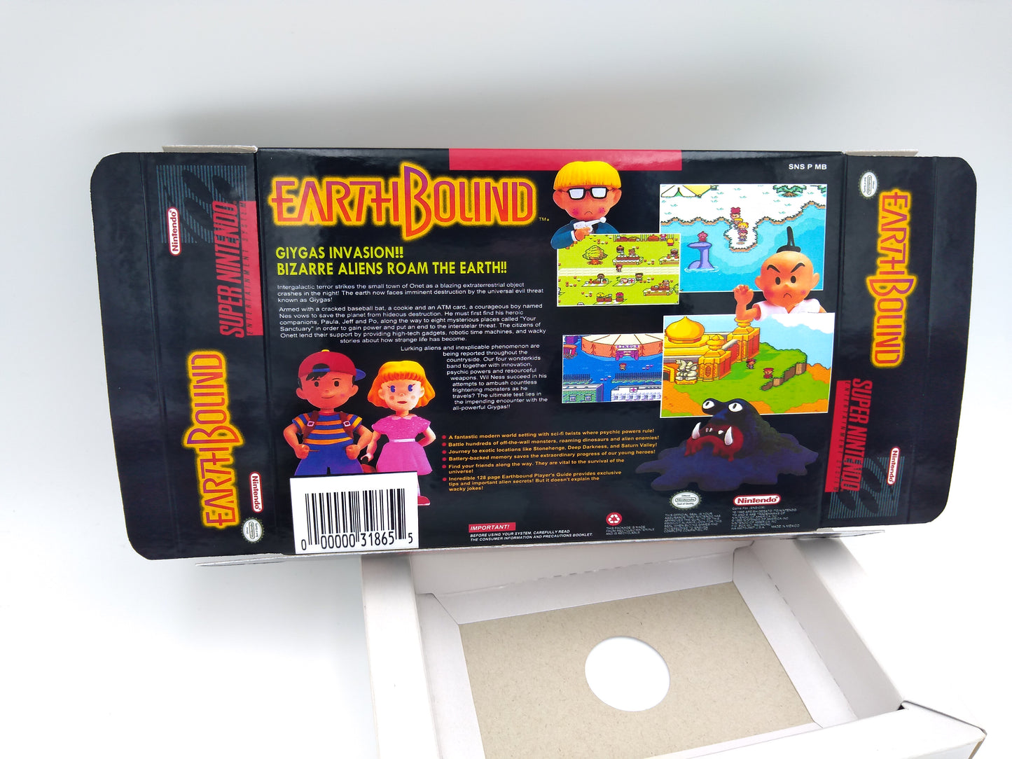 EarthBound - box with inner tray option - PAL or NTSC - SNES - thick cardboard as in the original. Top Quality !