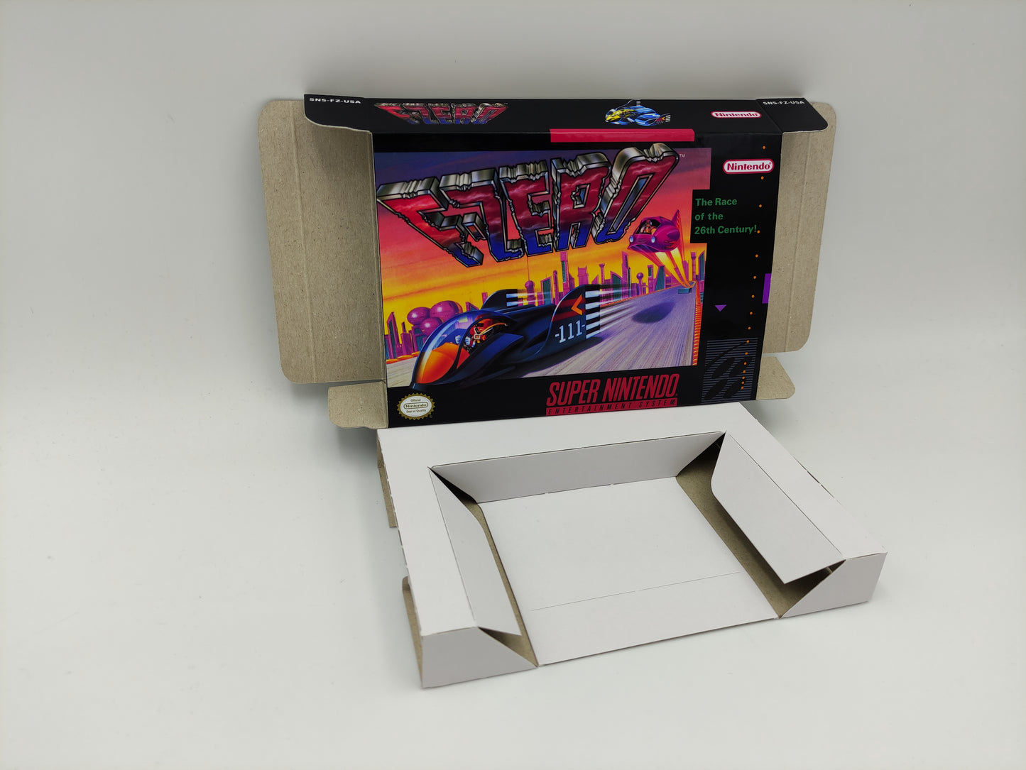 F-Zero - NTSC or PAL - box with inner tray option - SNES - thick cardboard as in the original.