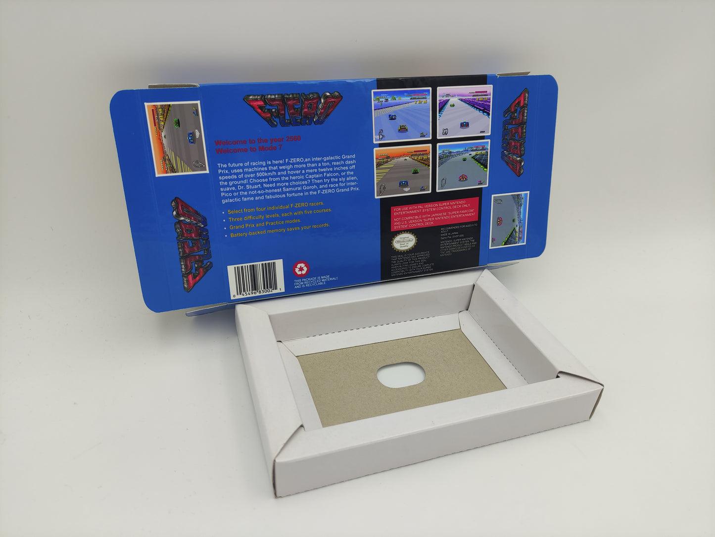 F-Zero - NTSC or PAL - box with inner tray option - SNES - thick cardboard as in the original.