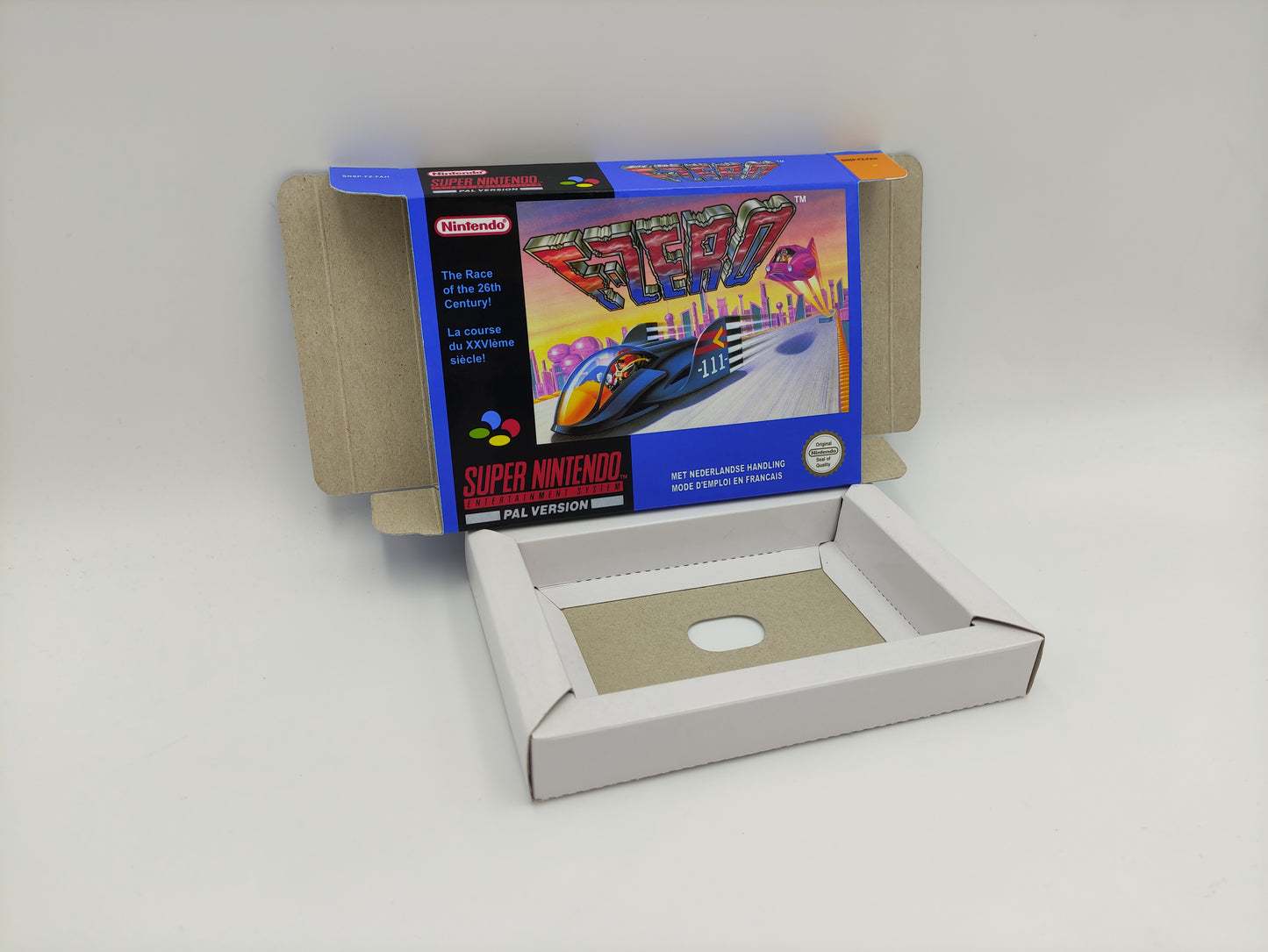 F-Zero - NTSC or PAL - box with inner tray option - SNES - thick cardboard as in the original.