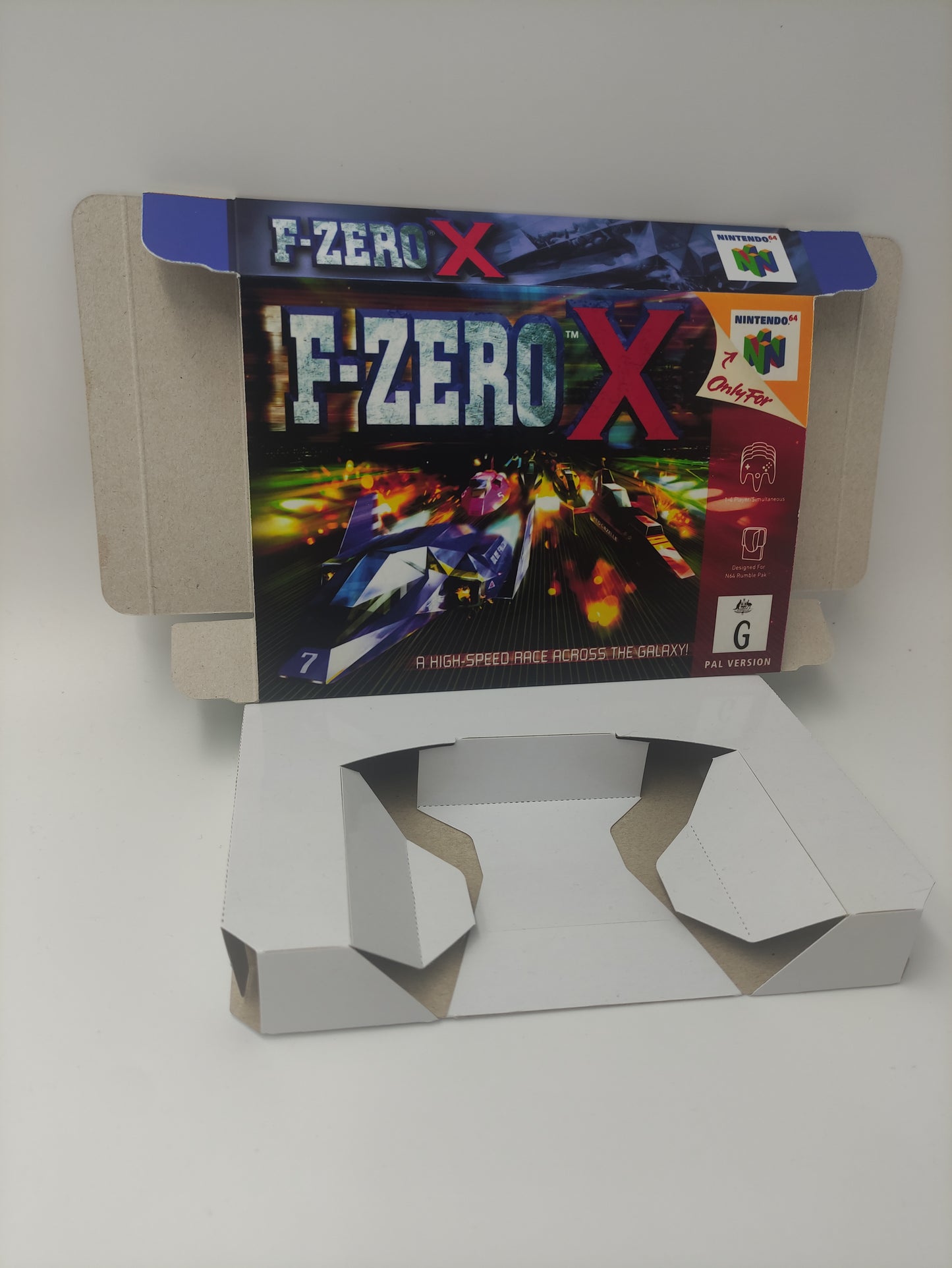 F-Zero X - box with inner tray option - PAL or NTSC - N64 - thick cardboard as in the original. Top Quality !!