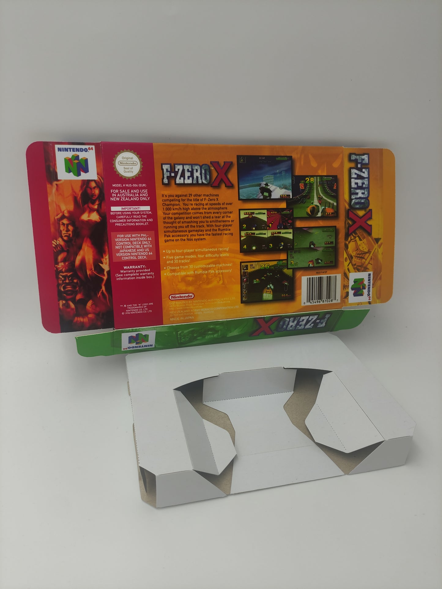 F-Zero X - box with inner tray option - PAL or NTSC - N64 - thick cardboard as in the original. Top Quality !!