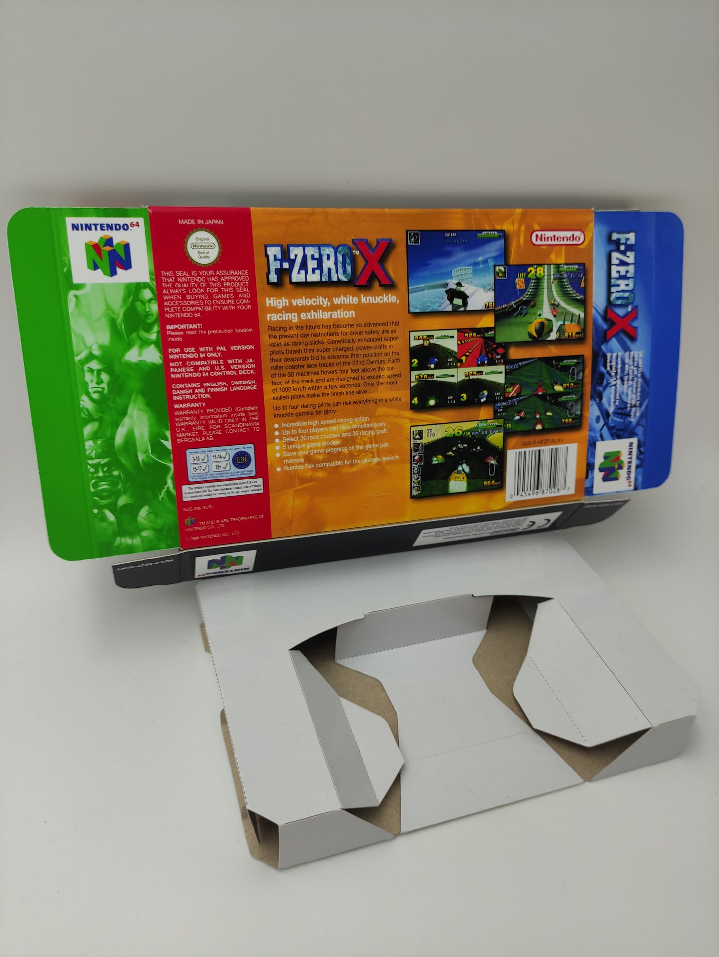 F-Zero X - box with inner tray option - PAL or NTSC - N64 - thick cardboard as in the original. Top Quality !!