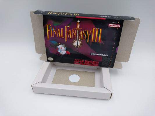 Final Fantasy III - box with inner tray option - SNES - thick cardboard as in the original. Top Quality !