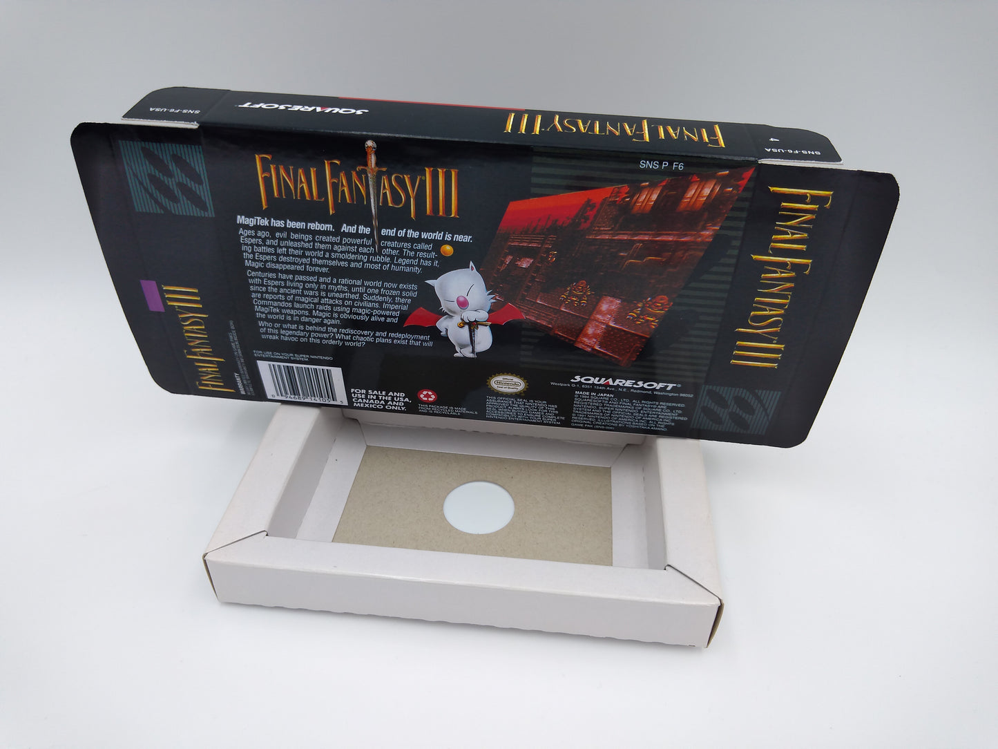 Final Fantasy III - box with inner tray option - SNES - thick cardboard as in the original. Top Quality !