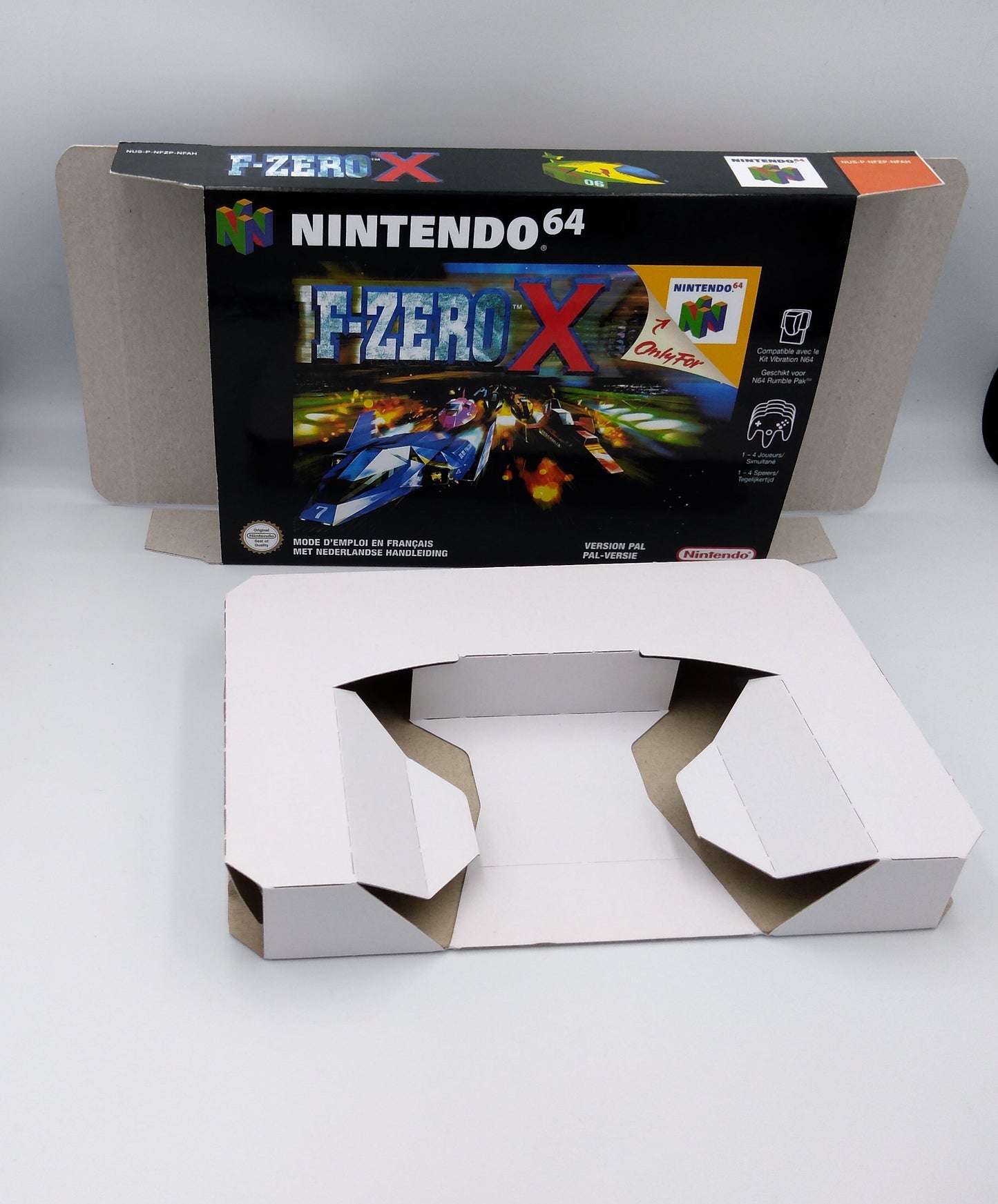 F-Zero X - box with inner tray option - PAL or NTSC - N64 - thick cardboard as in the original. Top Quality !!