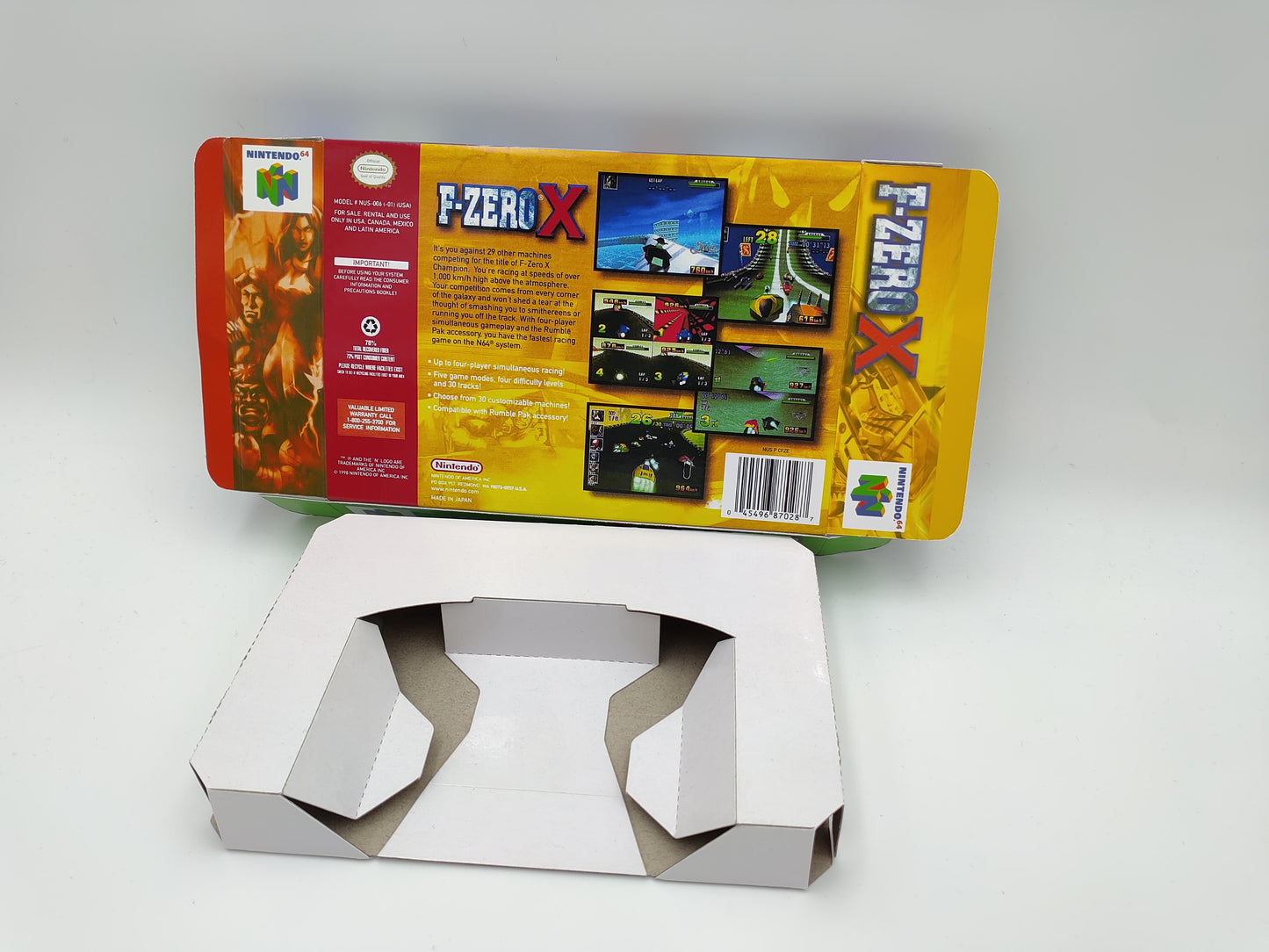 F-Zero X - box with inner tray option - PAL or NTSC - N64 - thick cardboard as in the original. Top Quality !!