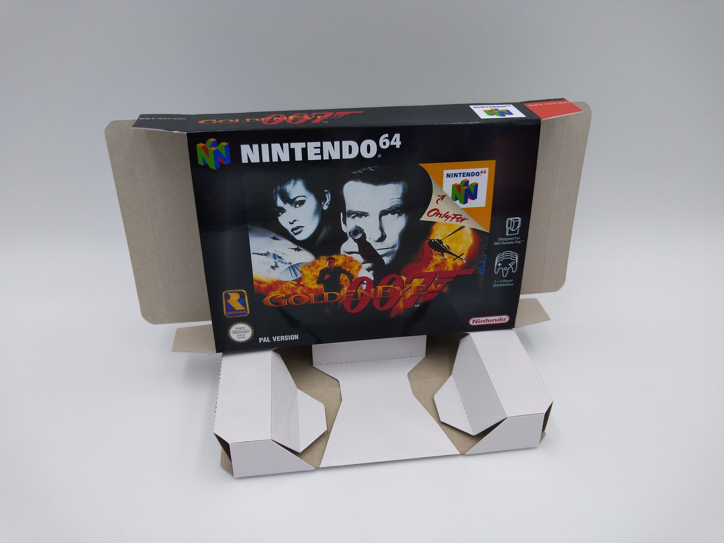 GoldenEye 007 - NTSC, Pal or Australian PAL - Replacement Box, Manual, Inner Tray - Nintendo 64/ N64 - thick cardboard as in the original.