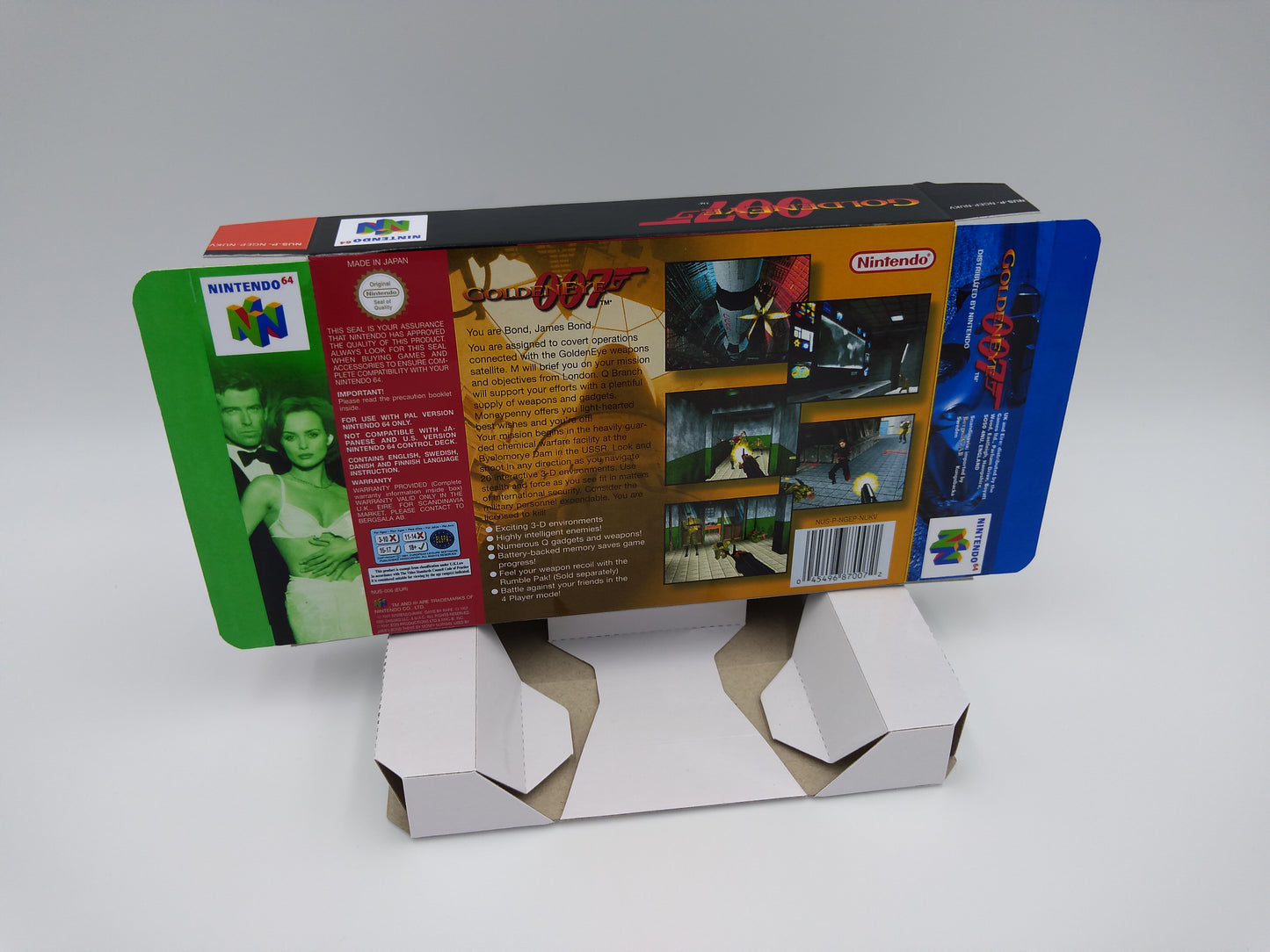 GoldenEye 007 - NTSC, Pal or Australian PAL - Replacement Box, Manual, Inner Tray - Nintendo 64/ N64 - thick cardboard as in the original.