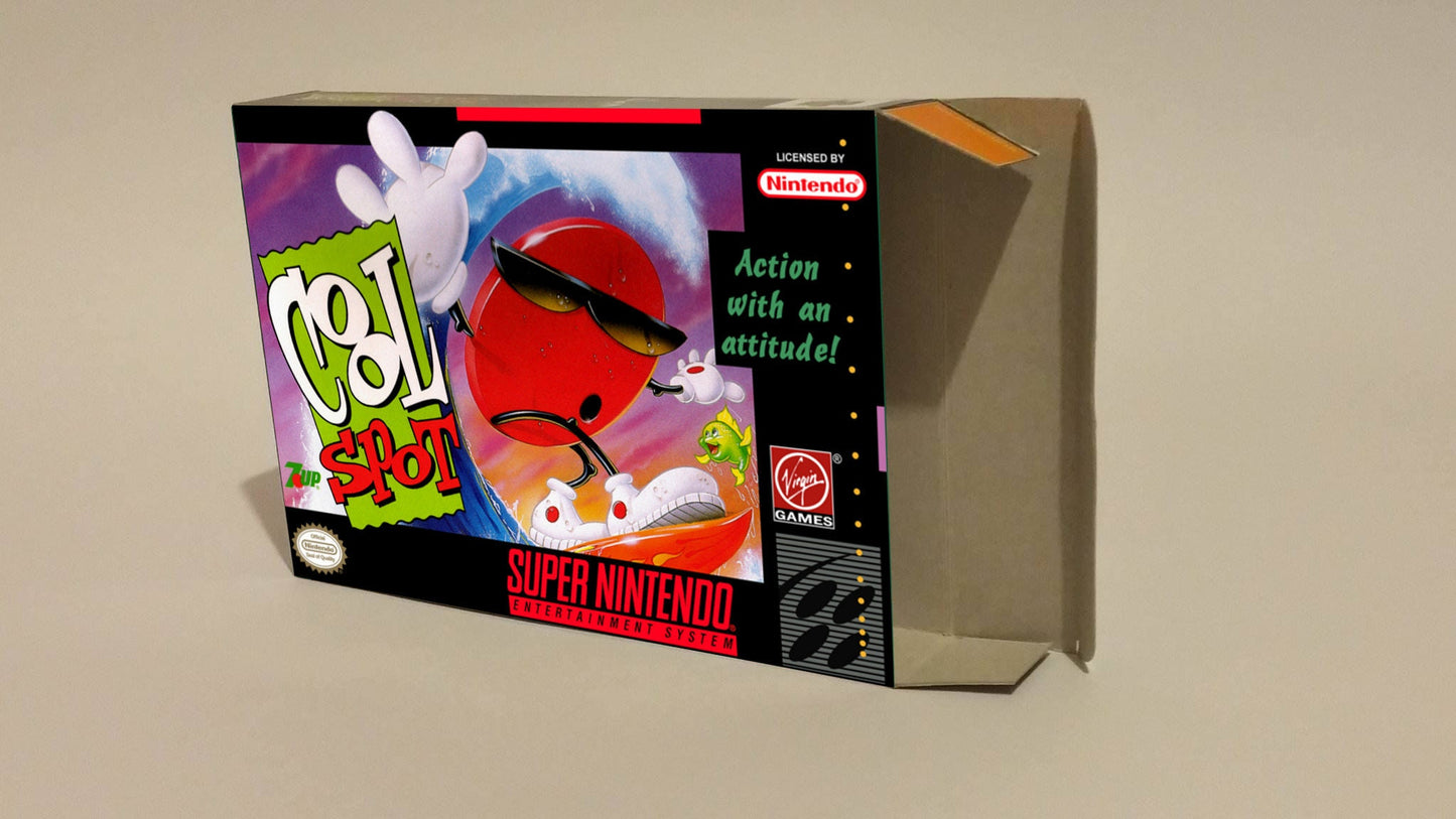 Cool Spot - box with inner tray option - PAL or NTSC - SNES - thick cardboard as in the original. Top Quality !!