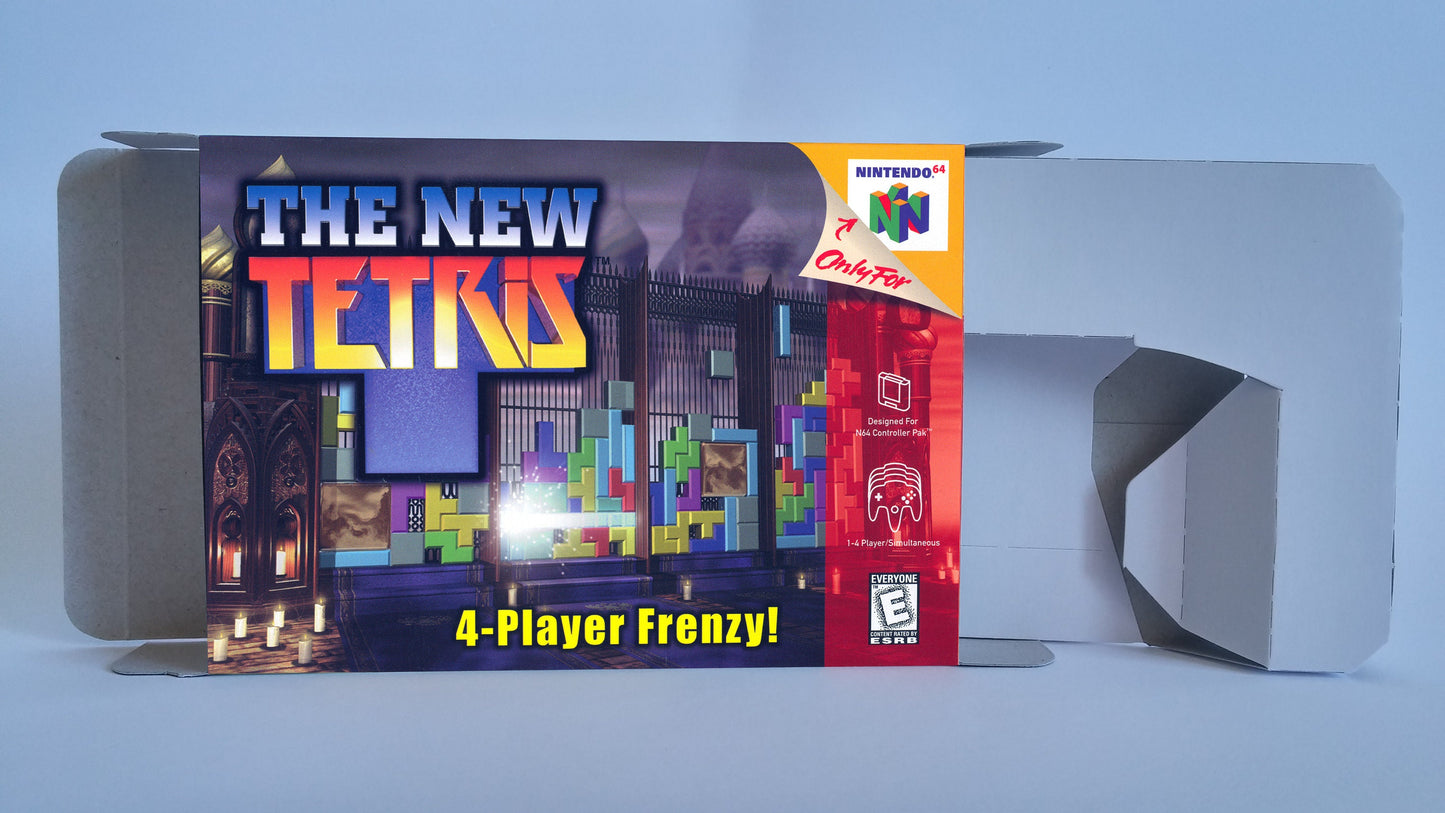 The New Tetris - box with inner tray option - Nintendo 64/ N64 - NTSC or PAL . Thick cardboard as in the original. Top Quality !!