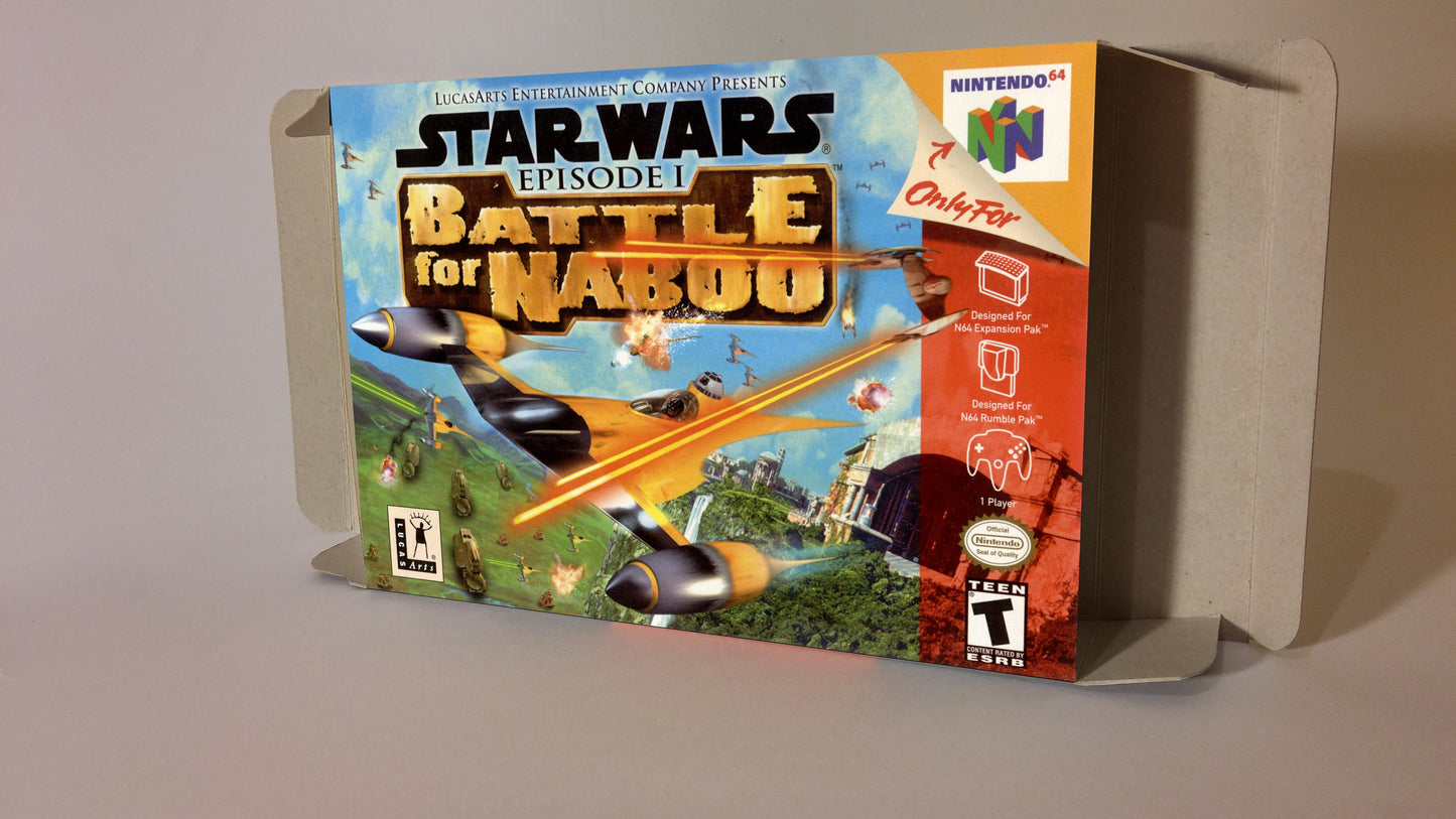 Star Wars Battle For Naboo - Box with inner tray option - PAL, NTSC or Australian PAL - N64 - thick cardboard as in the original.