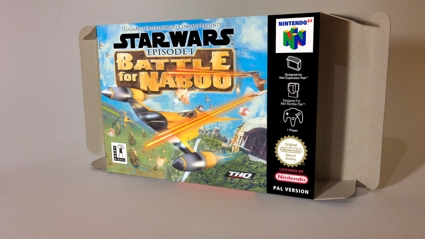 Star Wars Battle For Naboo - Box with inner tray option - PAL, NTSC or Australian PAL - N64 - thick cardboard as in the original.