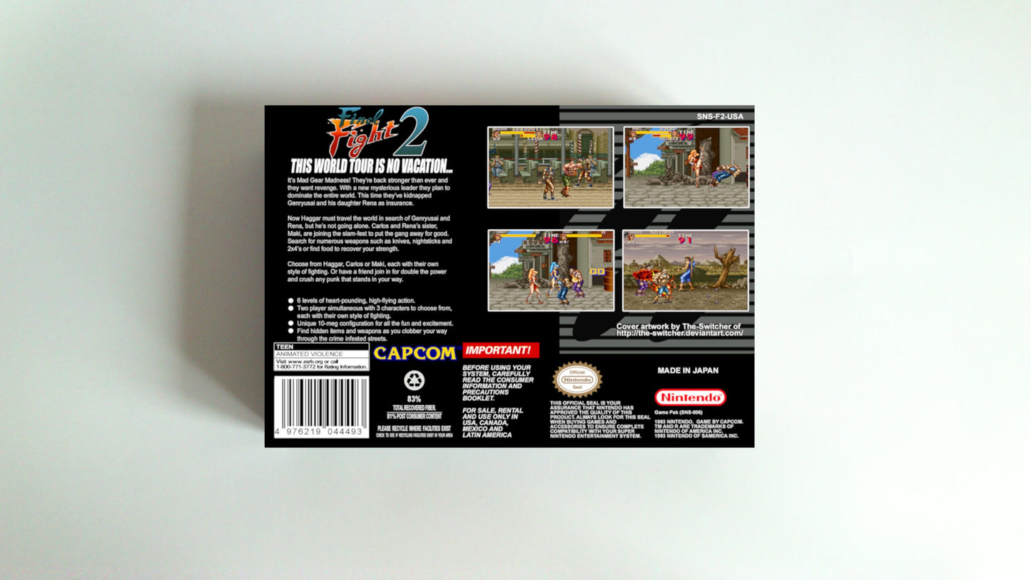 Final Fight 2 - box with inner tray option - NTSC - Super Nintendo/ SNES- thick cardboard.