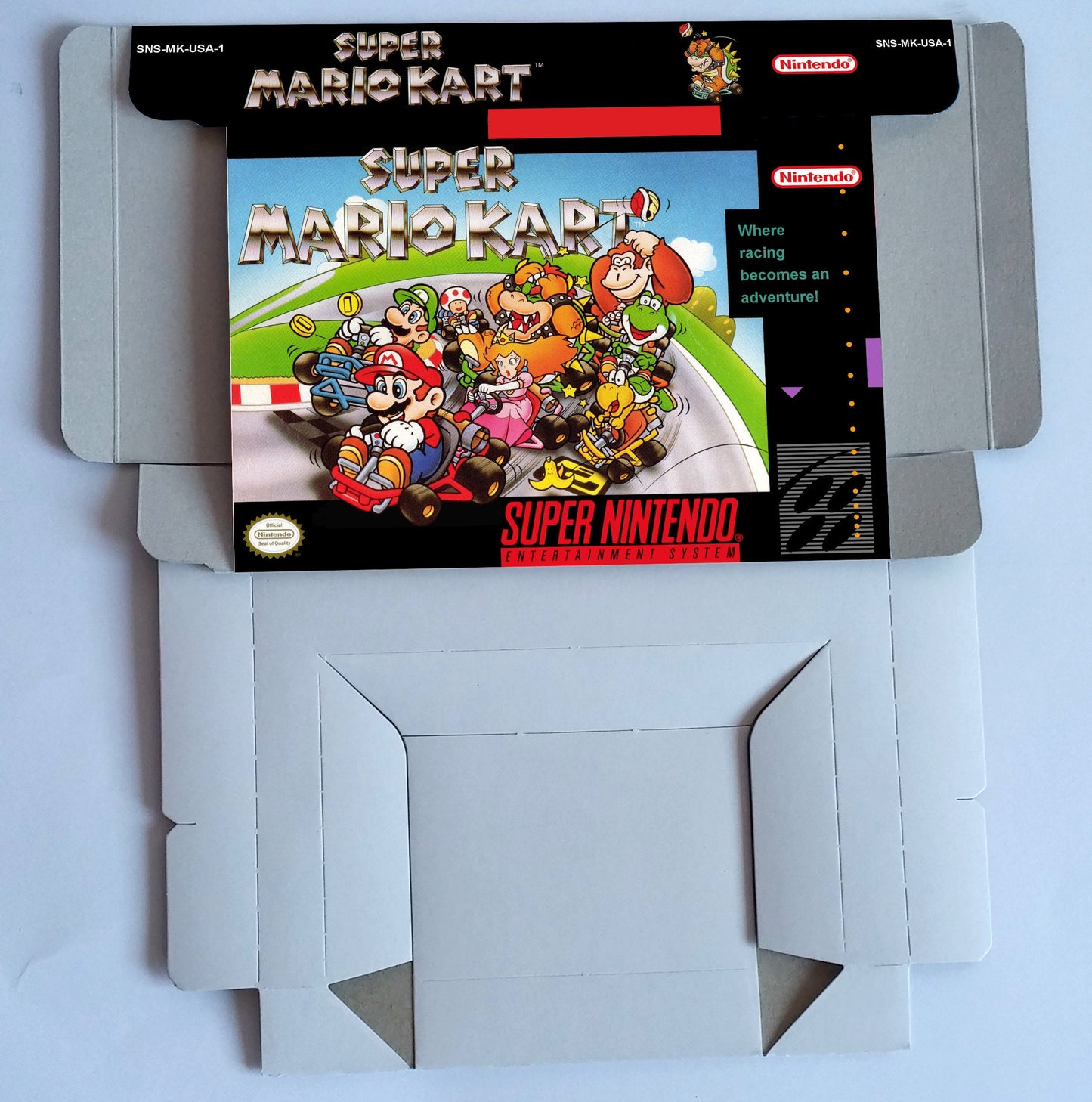 Super Mario Kart - box with inner tray option - PAL or NTSC Region - Super Nintendo/ SNES- thick cardboard. Top Quality !