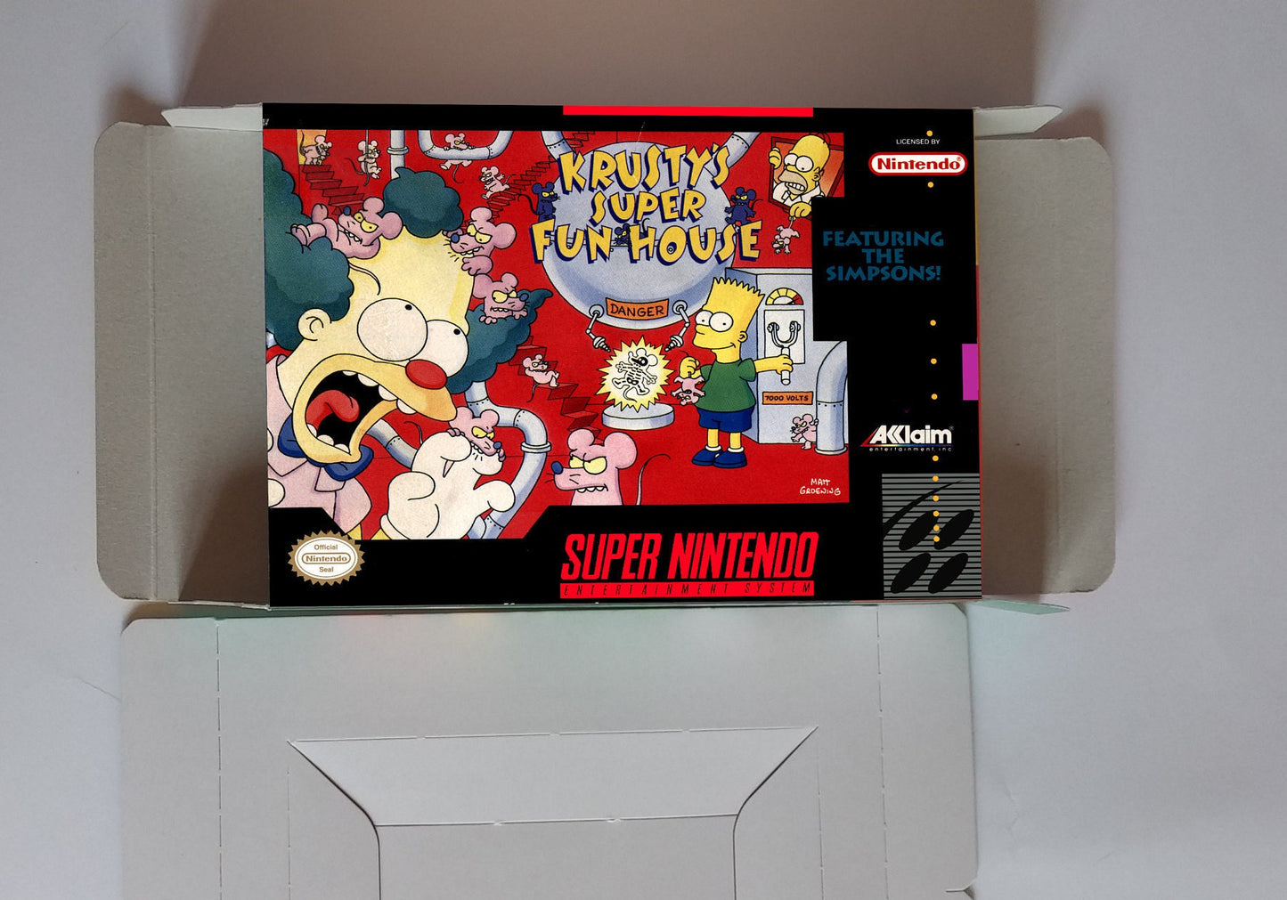 Krusty's Super Fun House - box with inner tray option - PAL or NTSC -  Super Nintendo/ SNES- thick cardboard.