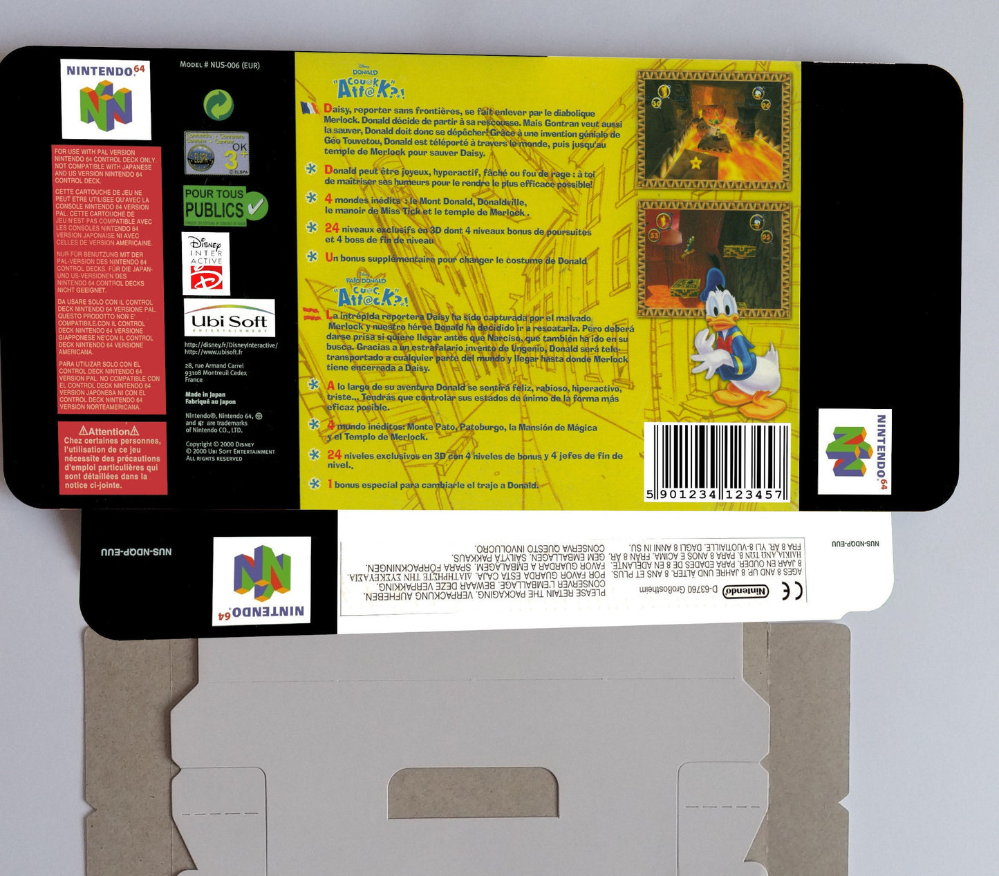 Donald Duck: Quack Attack - box with inner tray option - PAL - Nintendo 64/ N64 - thick cardboard as in the original. Top Quality !!