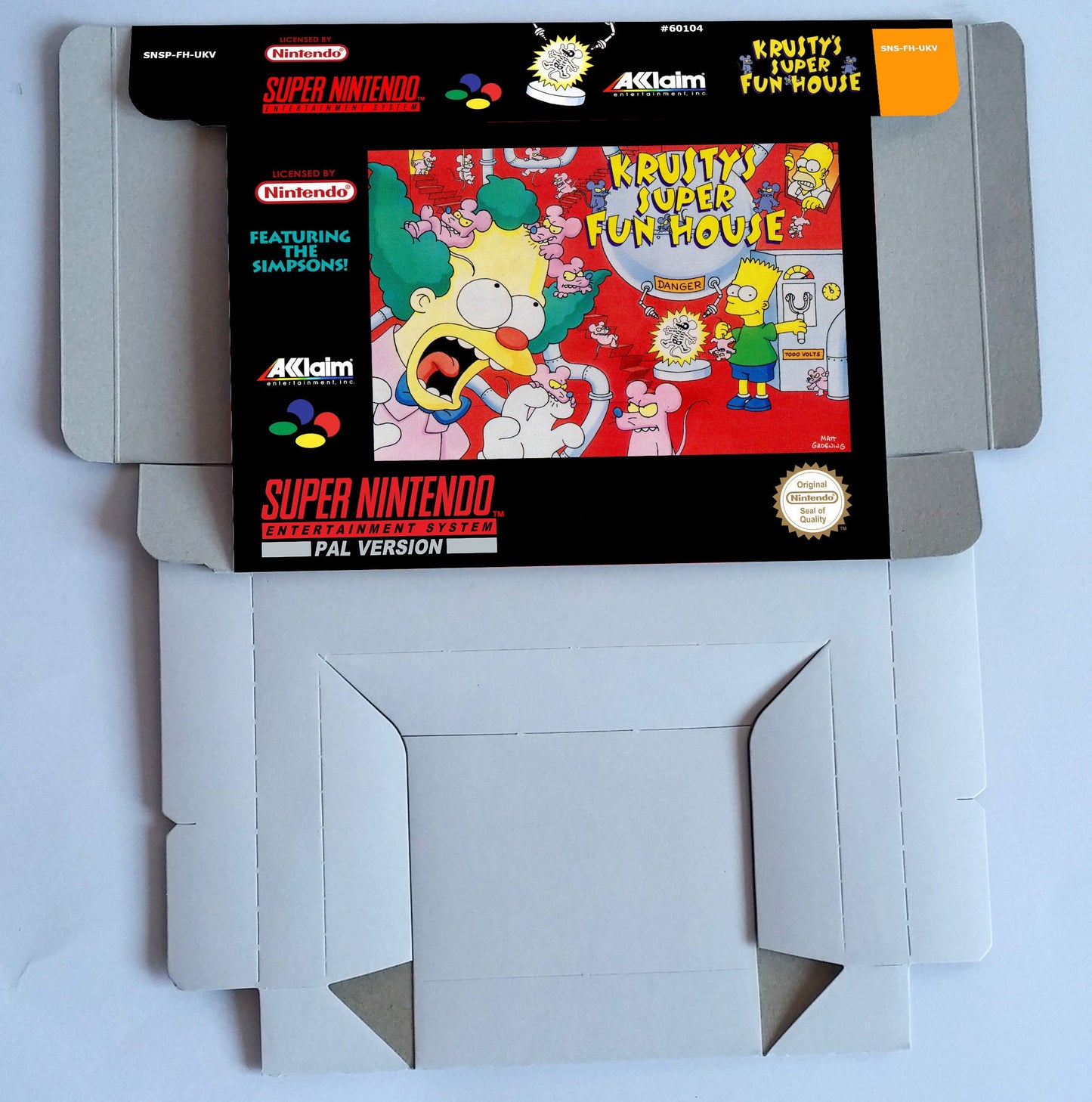 Krusty's Super Fun House - box with inner tray option - PAL or NTSC -  Super Nintendo/ SNES- thick cardboard.