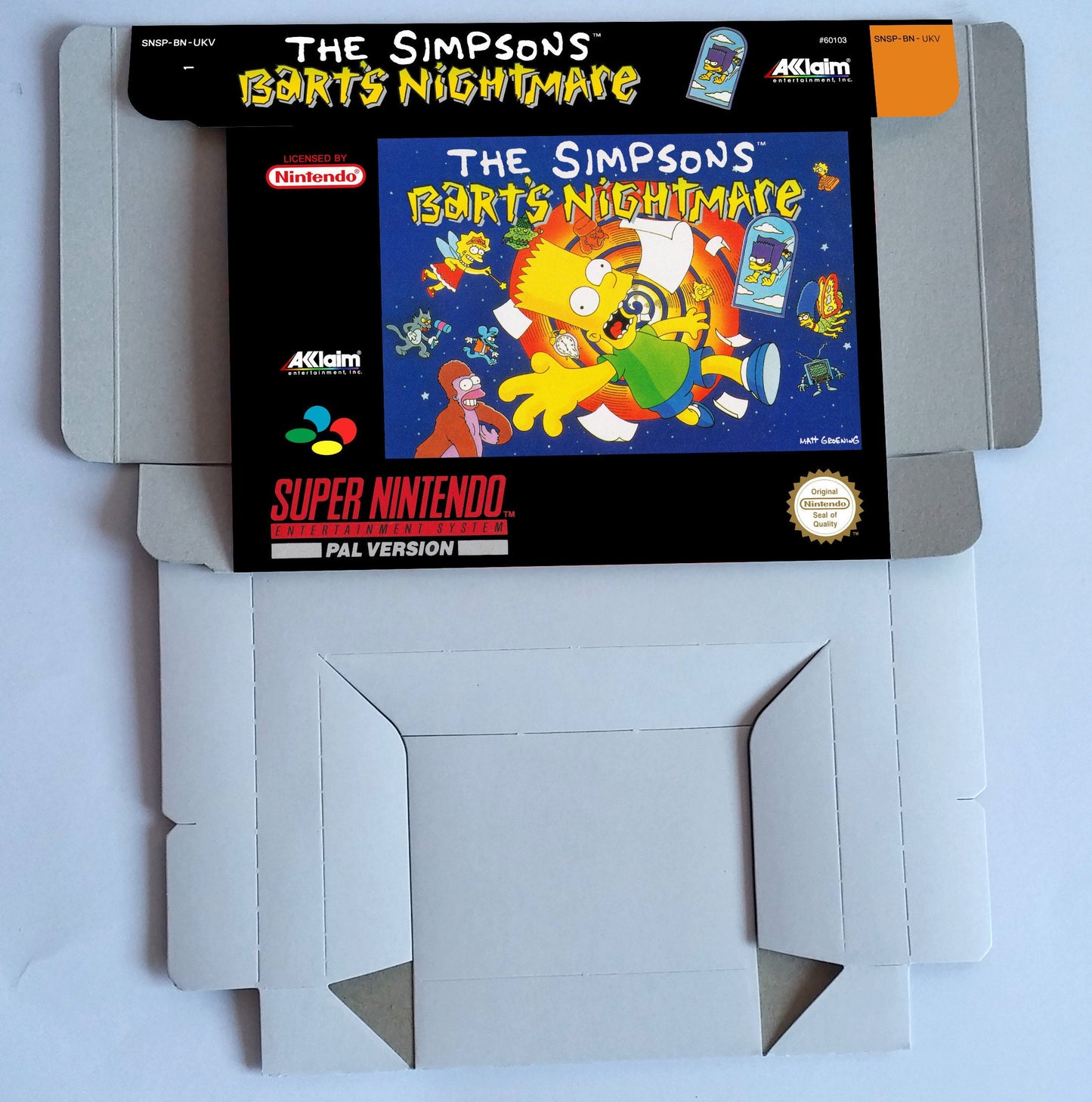 The Simpson's Barth's Nightmare - box with inner tray option - PAL or NTSC region -  Super Nintendo/ SNES- thick cardboard.