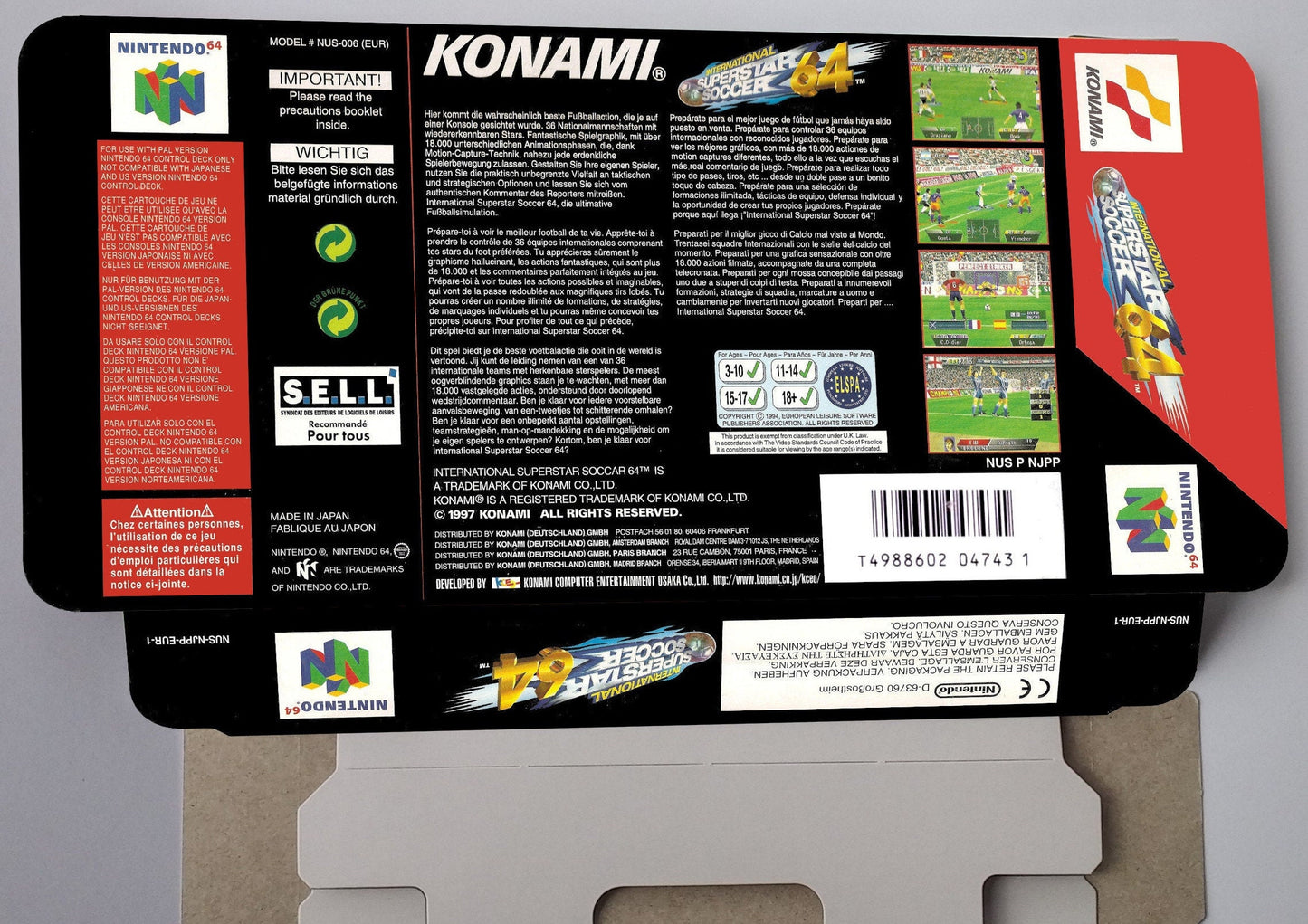 International Superstar Soccer 64 - box with inner tray option - PAL - Nintendo 64/ N64 - thick cardboard. Top Quality !