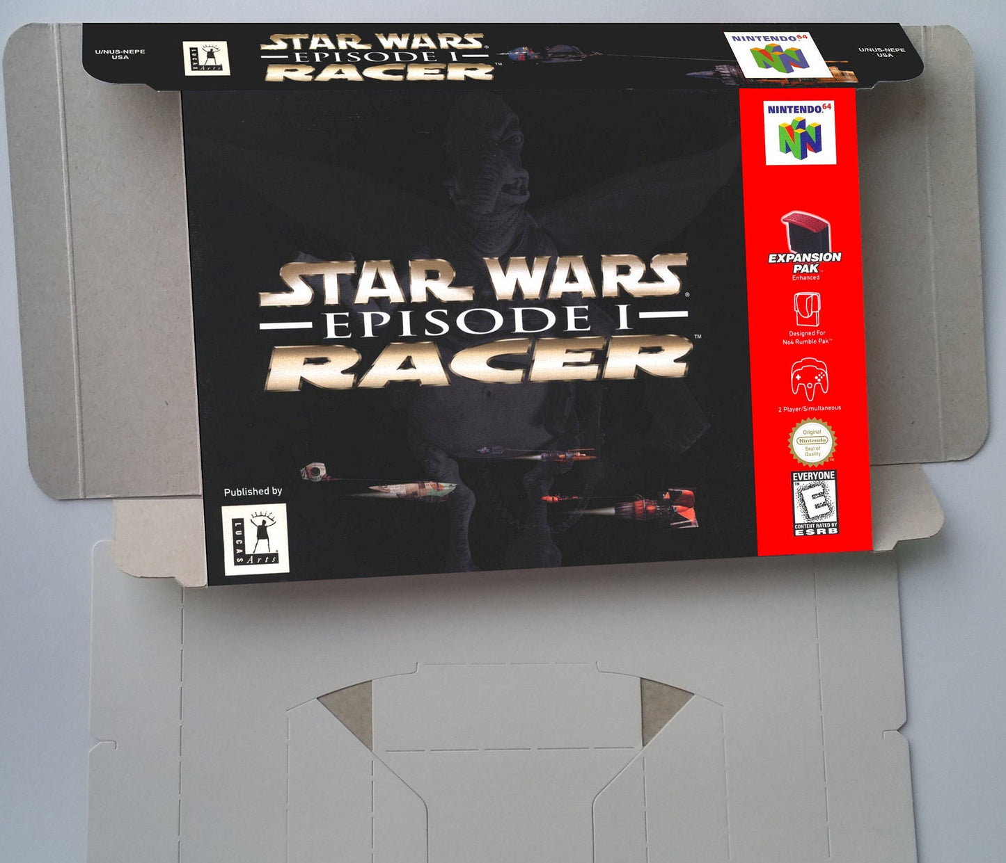 Star Wars Episode I Racer - NTSC or PAL - N64 /NINTENDO 64 - box with inner tray option - thick cardboard. Top Quality !