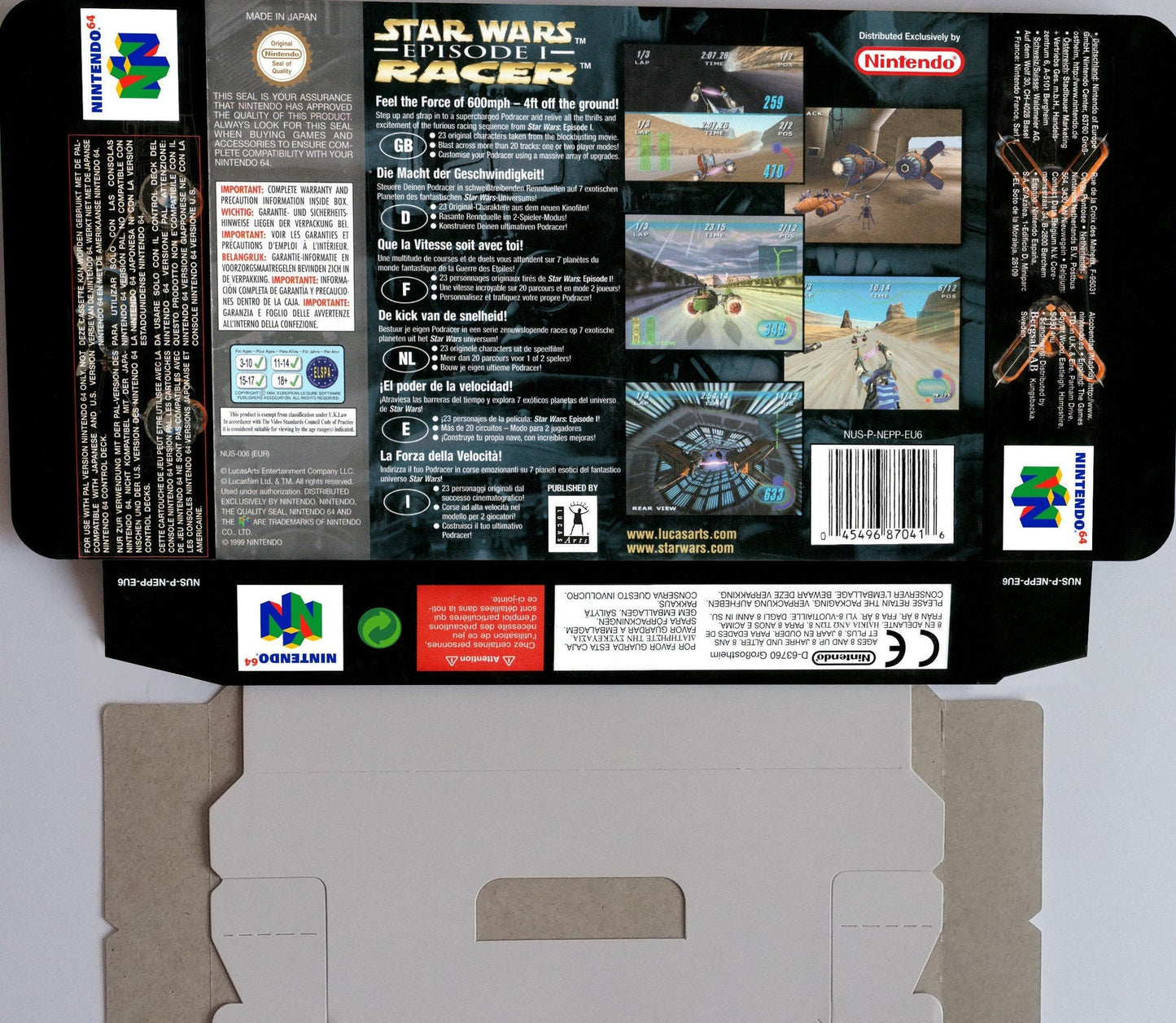 Star Wars Episode I Racer - NTSC or PAL - N64 /NINTENDO 64 - box with inner tray option - thick cardboard. Top Quality !