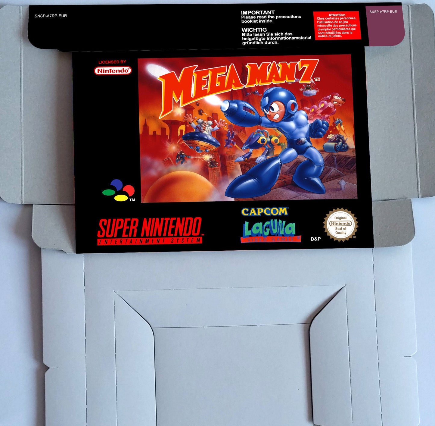 Mega Man 7 - PAL or NTSC - box with inner tray option - SNES - thick cardboard as in the original. Top Quality !