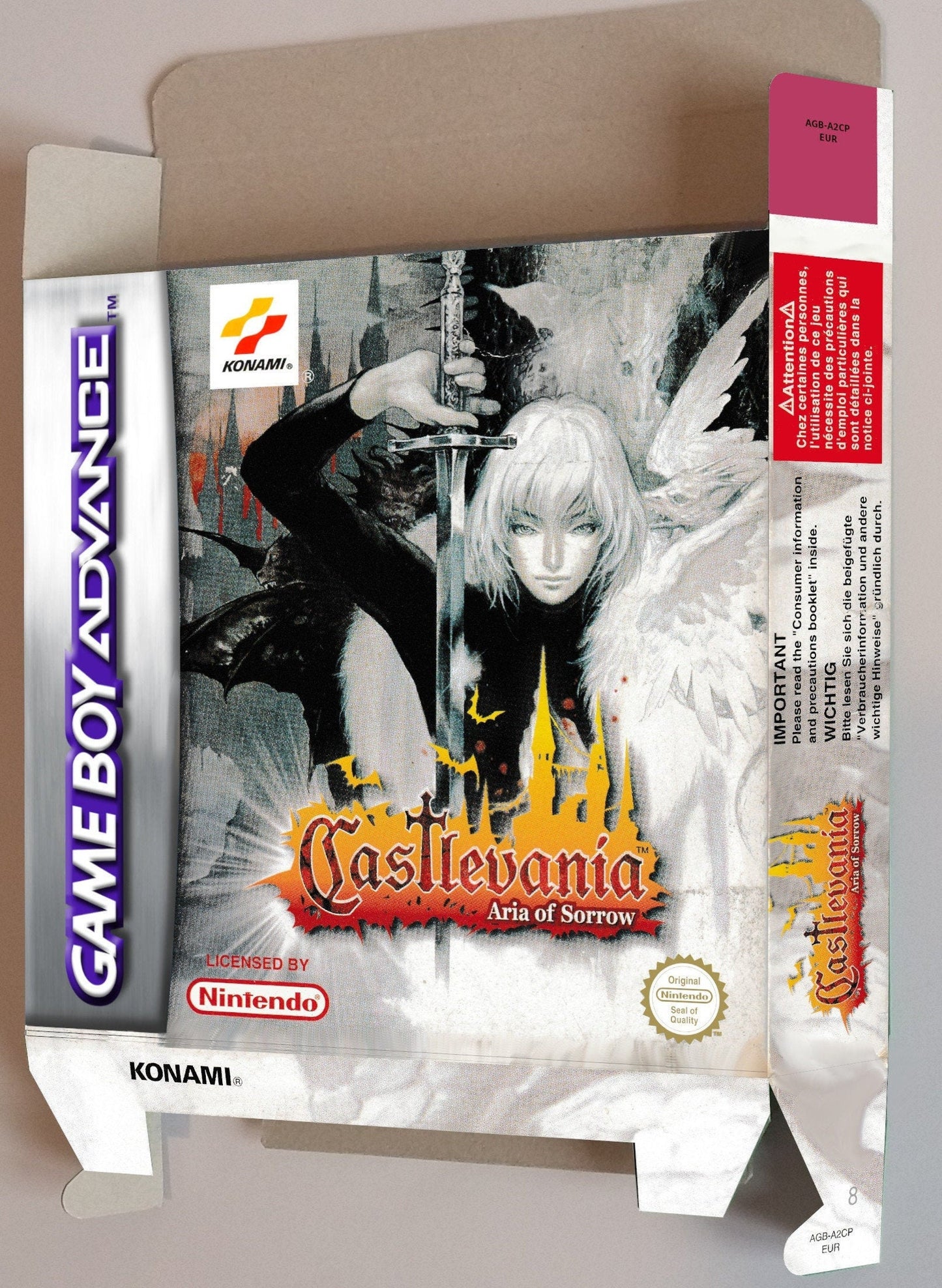 Castlevania Aria of Sorrow - box with inner tray option - PAL or NTSC - Game Boy Advance/ GBA - thick cardboard. Top Quality!