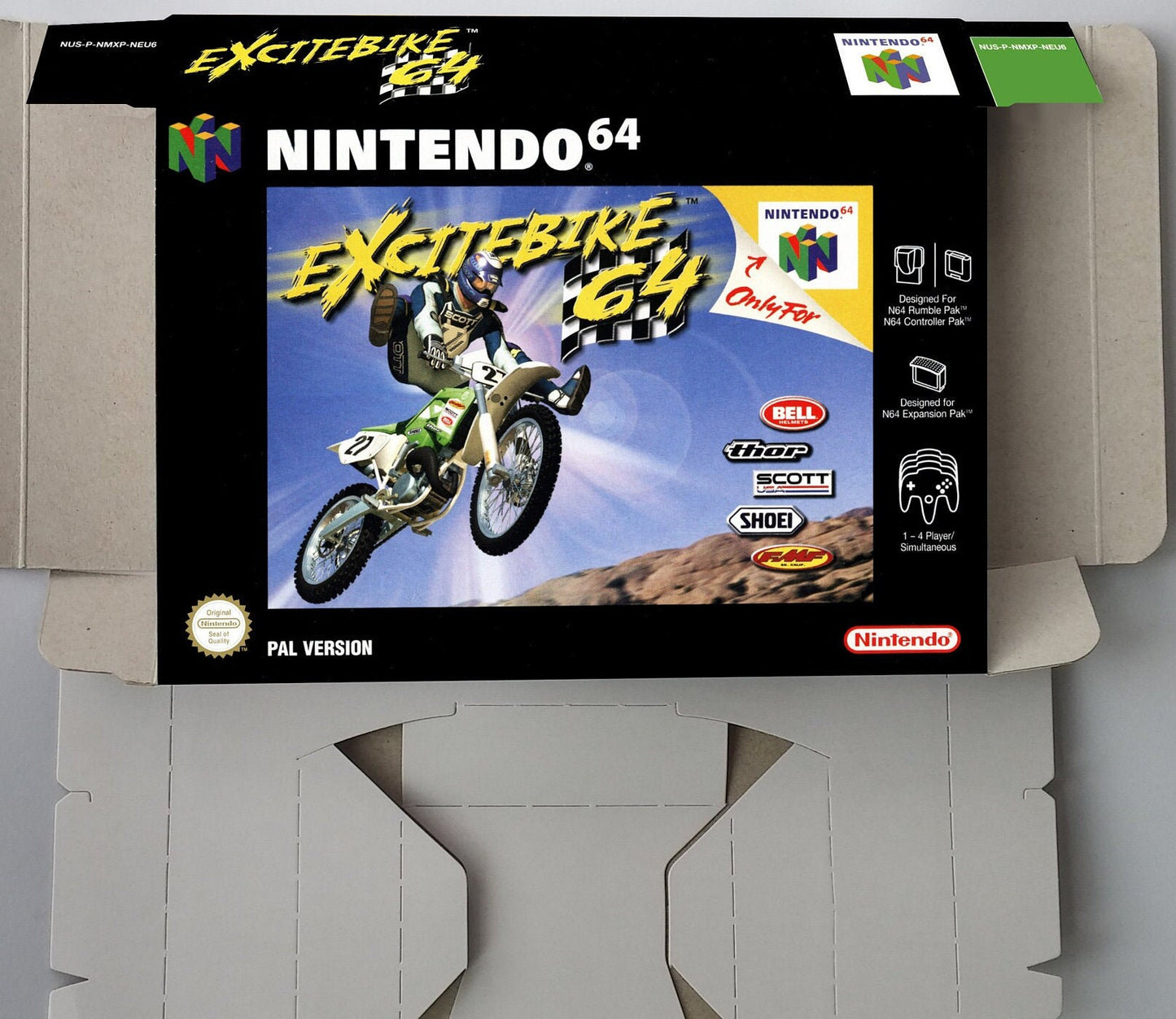 Excitebike 64 - NTSC or PAL - N64 - box replacement with inner tray option - thick cardboard as in the original. Top Quality !!