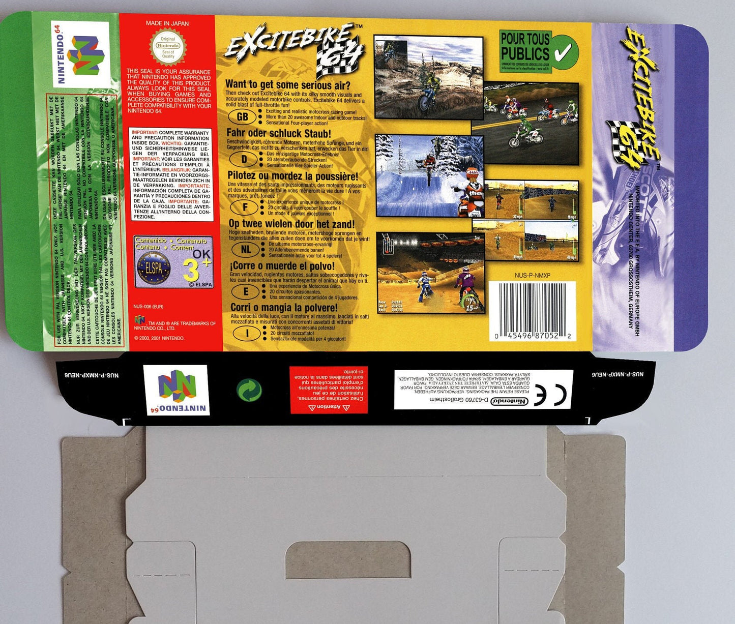 Excitebike 64 - NTSC or PAL - N64 - box replacement with inner tray option - thick cardboard as in the original. Top Quality !!