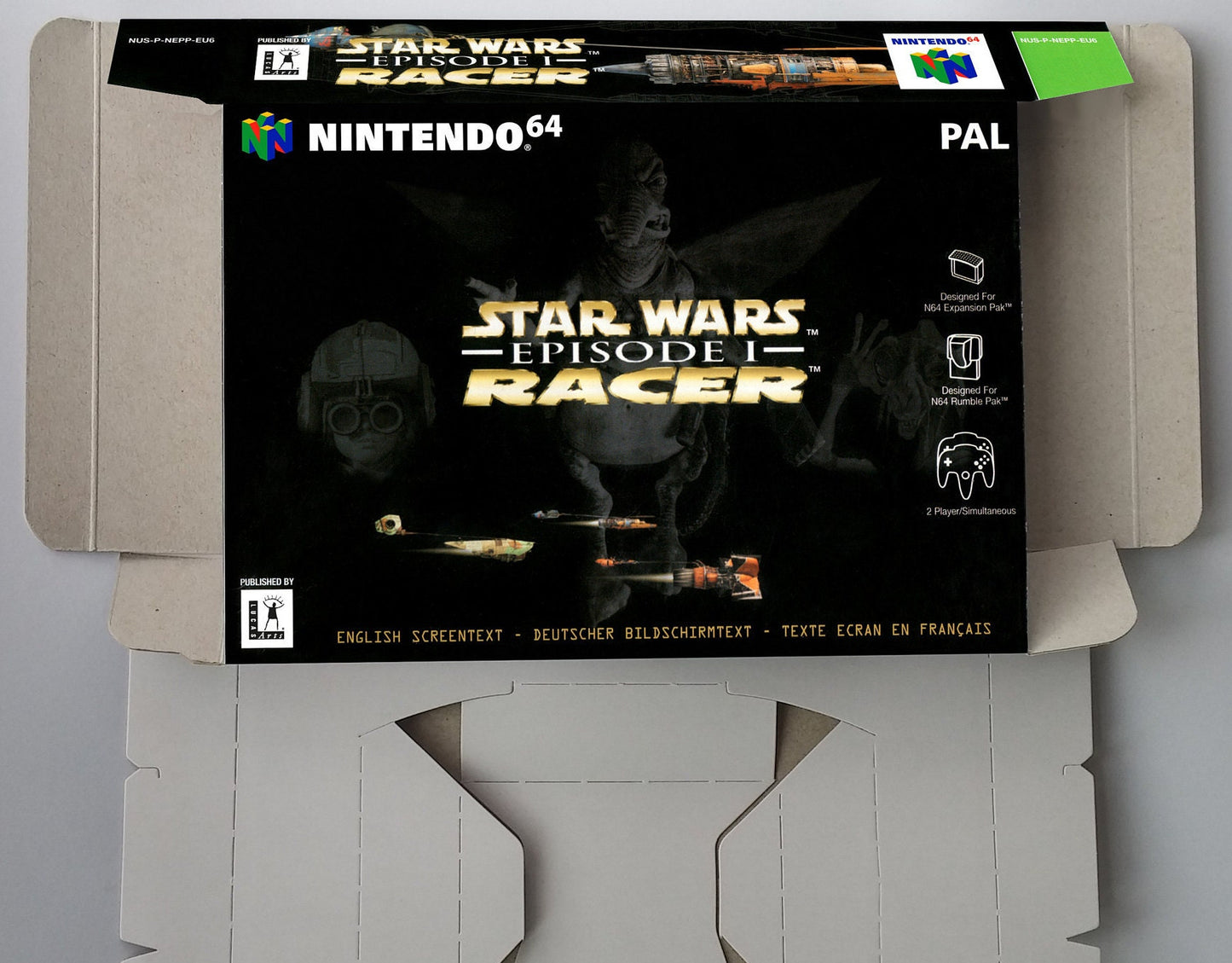 Star Wars Episode I Racer - NTSC or PAL - N64 /NINTENDO 64 - box with inner tray option - thick cardboard. Top Quality !