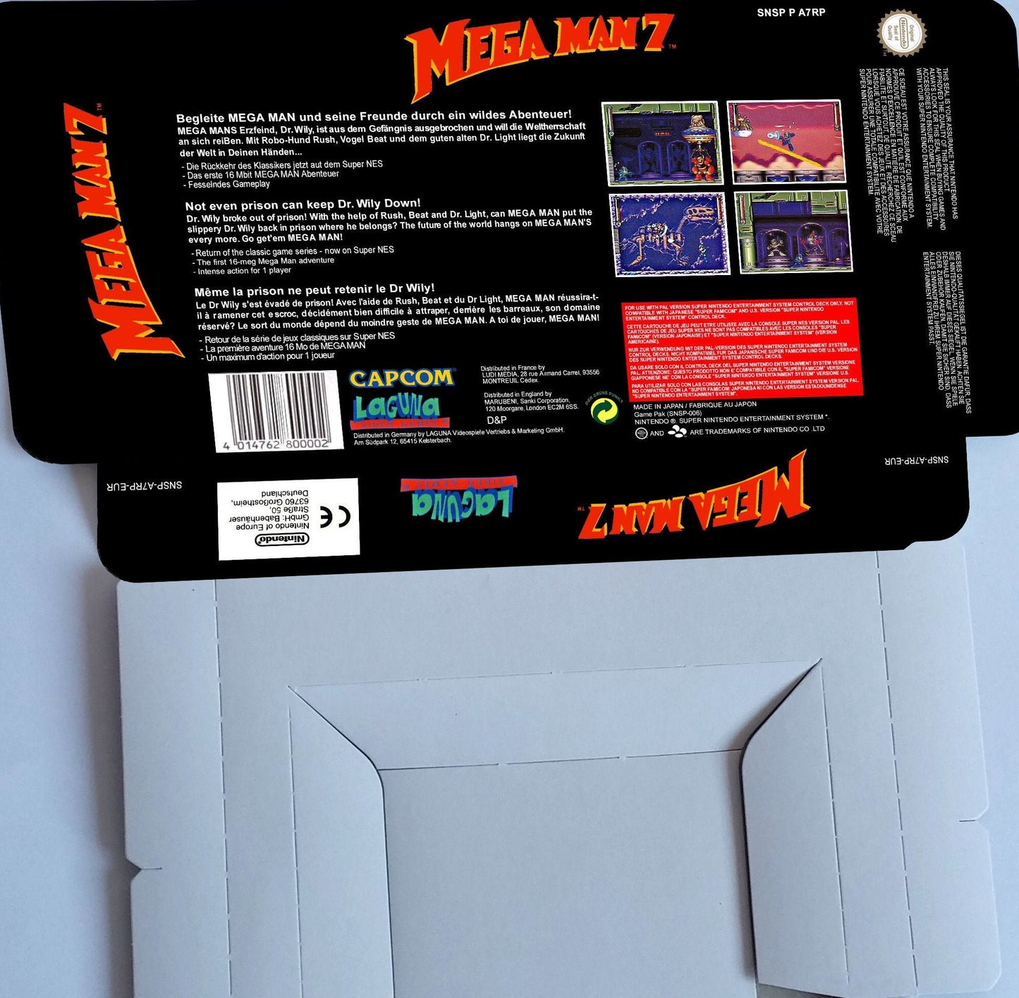 Mega Man 7 - PAL or NTSC - box with inner tray option - SNES - thick cardboard as in the original. Top Quality !