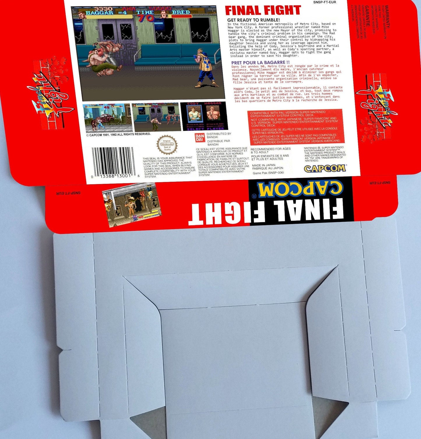 Final Fight - NTSC or PAL - box with inner tray option - SNES - thick cardboard as in the original.