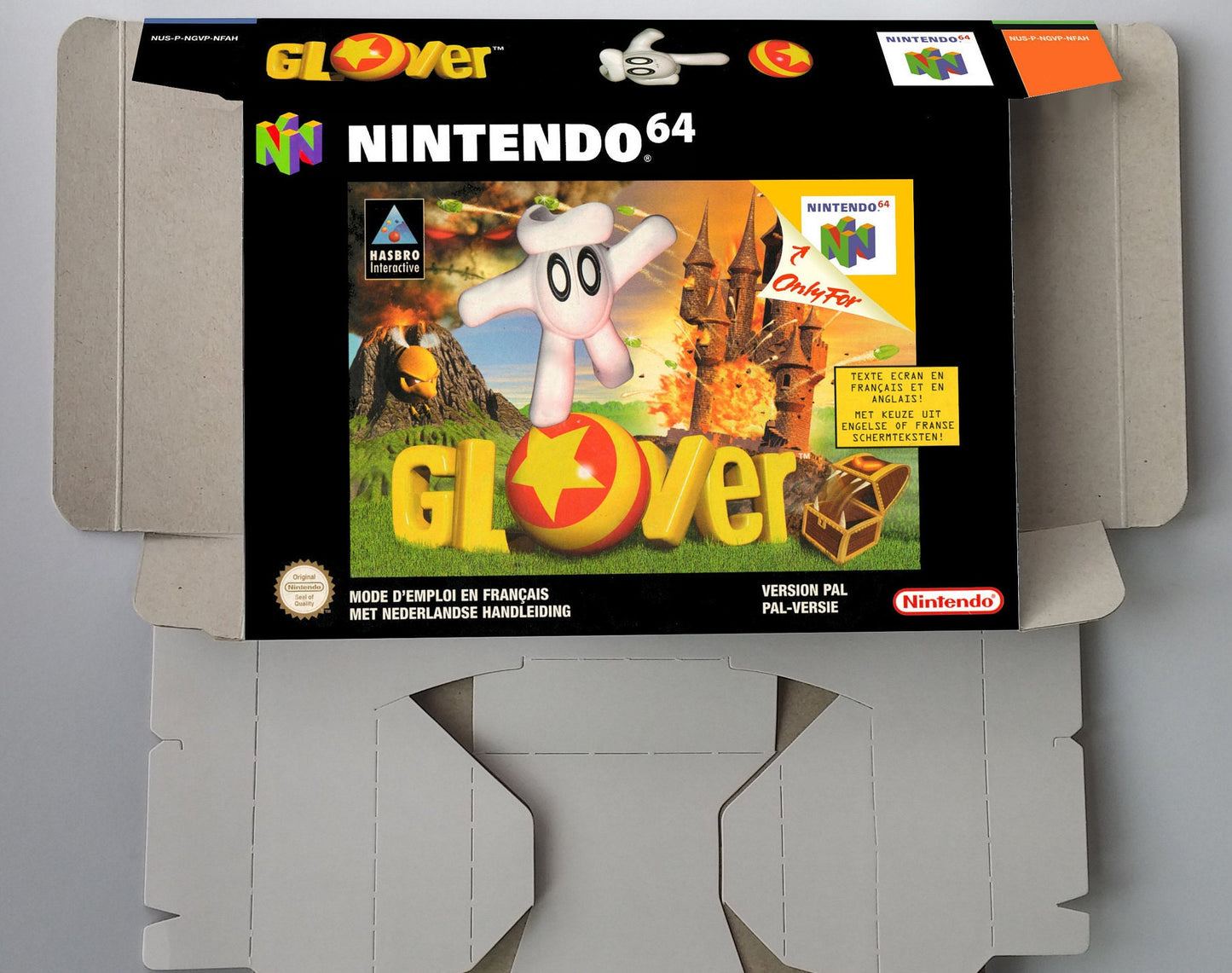 Glover - box with inner tray option - PAL or NTSC - Nintendo 64/ N64 - thick cardboard as in the original. HQ!